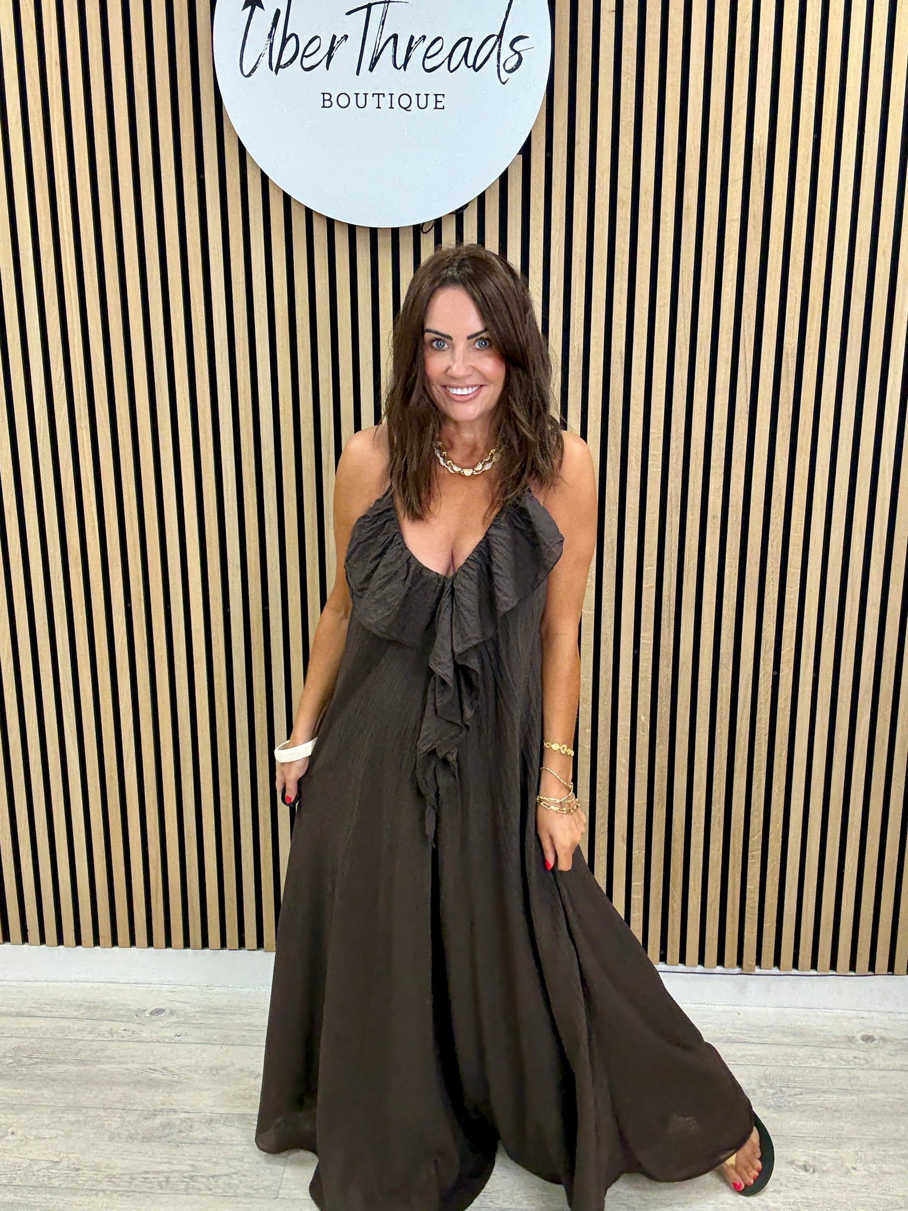 Serenity Ruffle Dress - Chocolate
