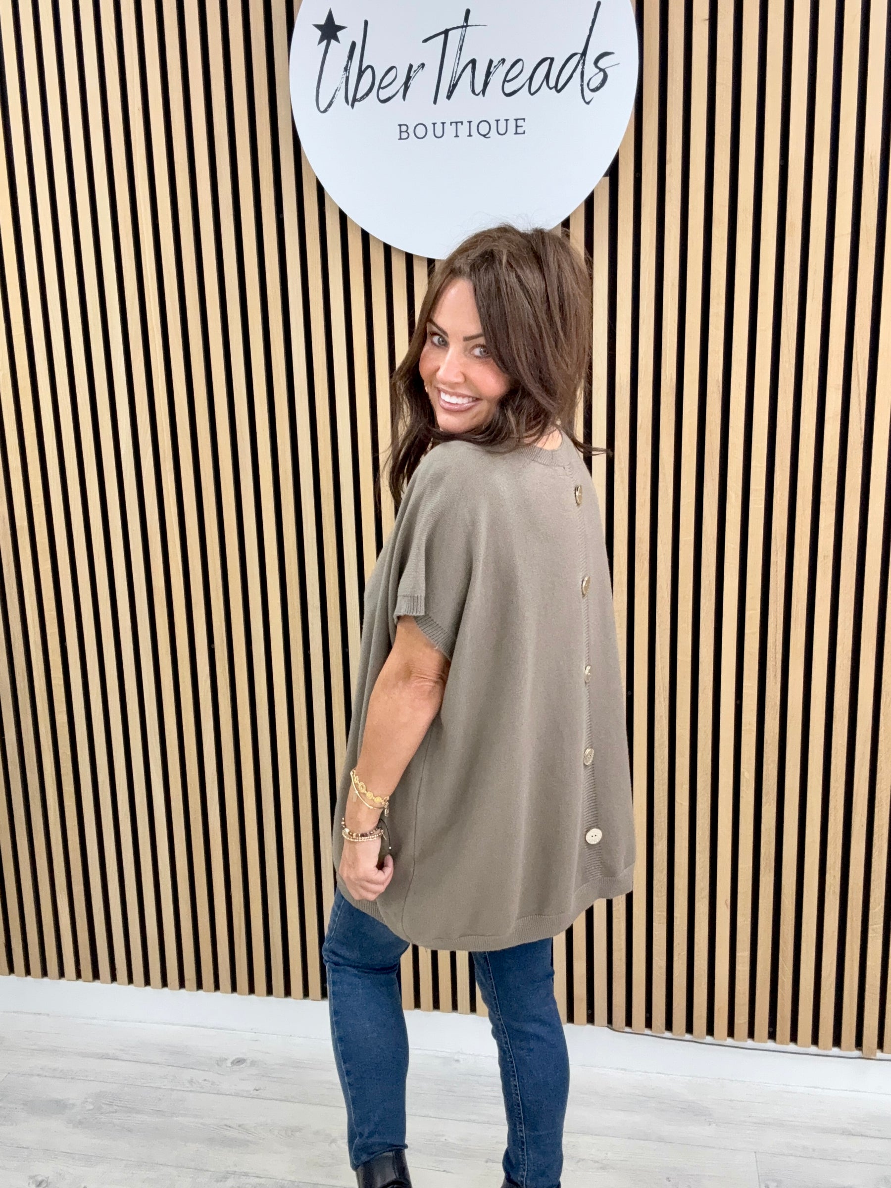 The Knitted Button Back Tank - Pebble