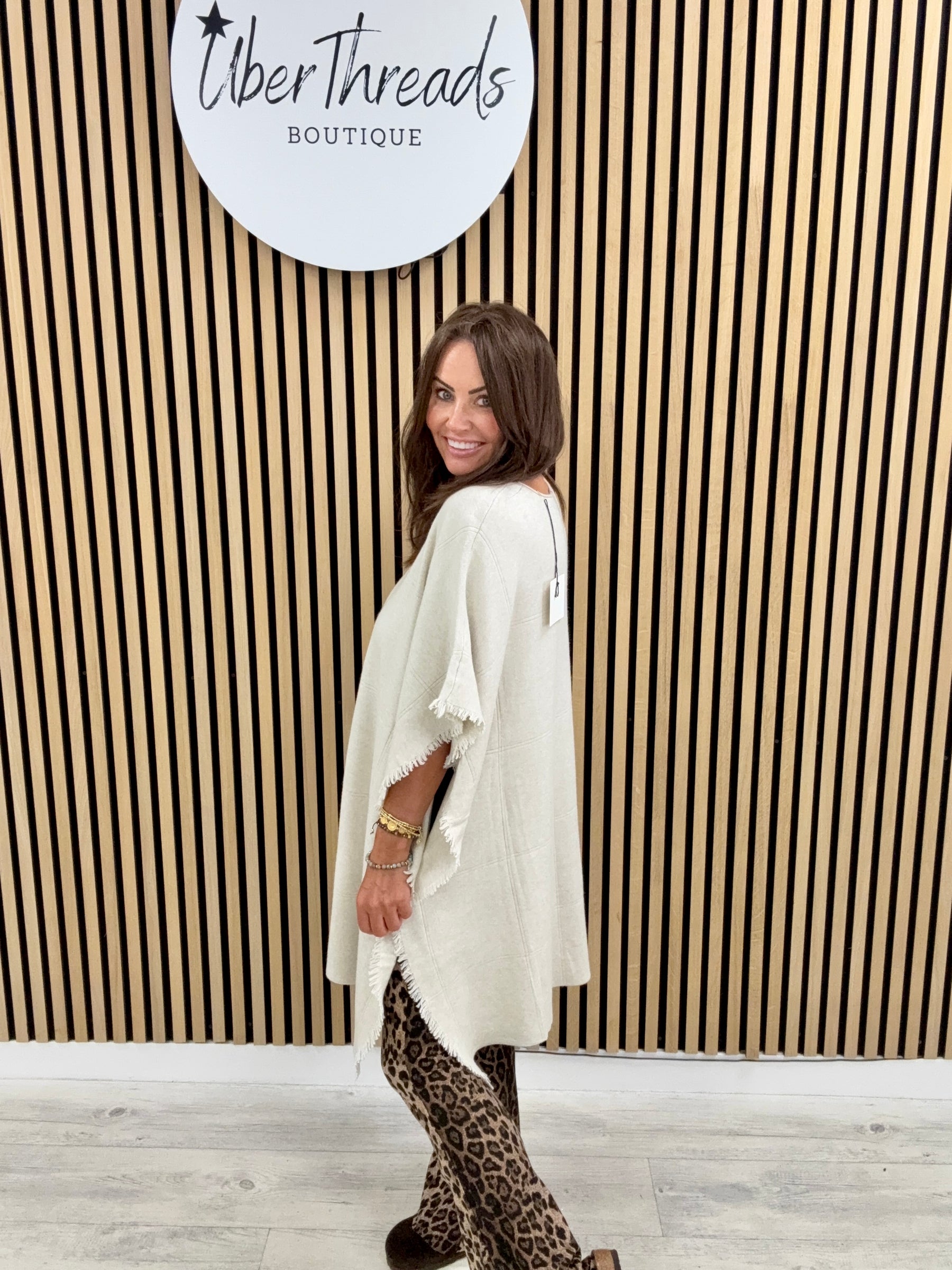The Frayed Button Poncho - Cream