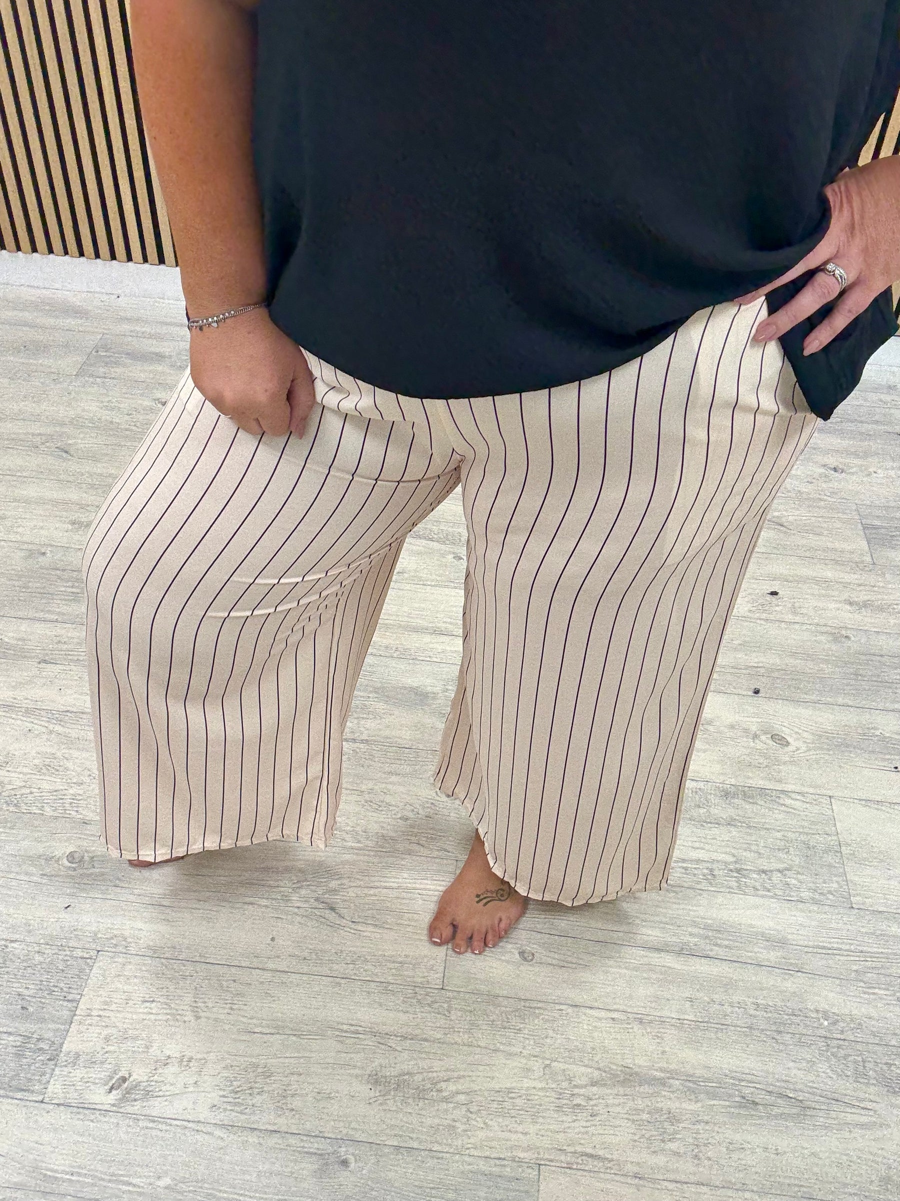 The Pinstripe Palazzo - Cream/Black (Plus)