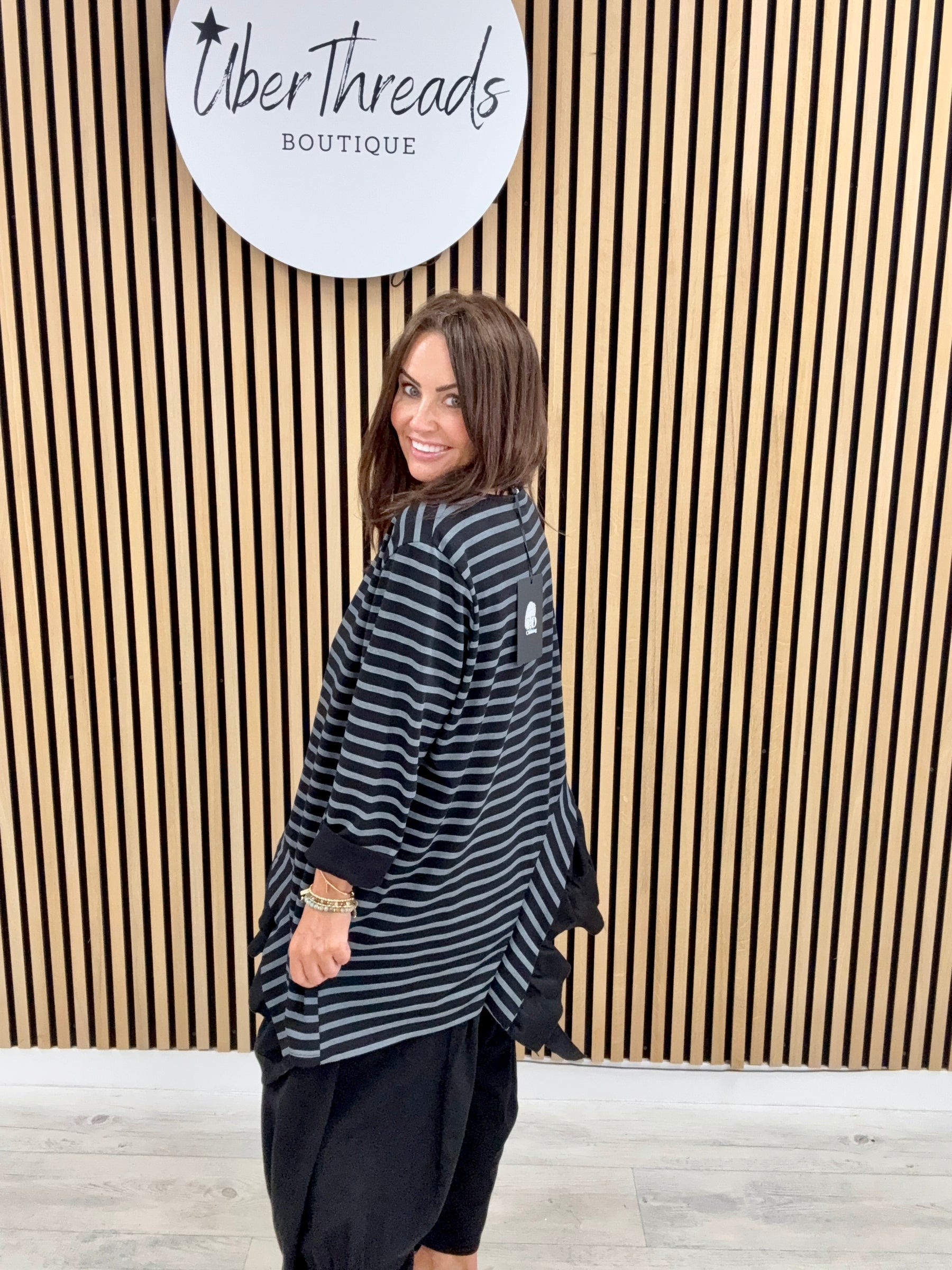 I.D Clothing Stripe Frill Tunic - Black