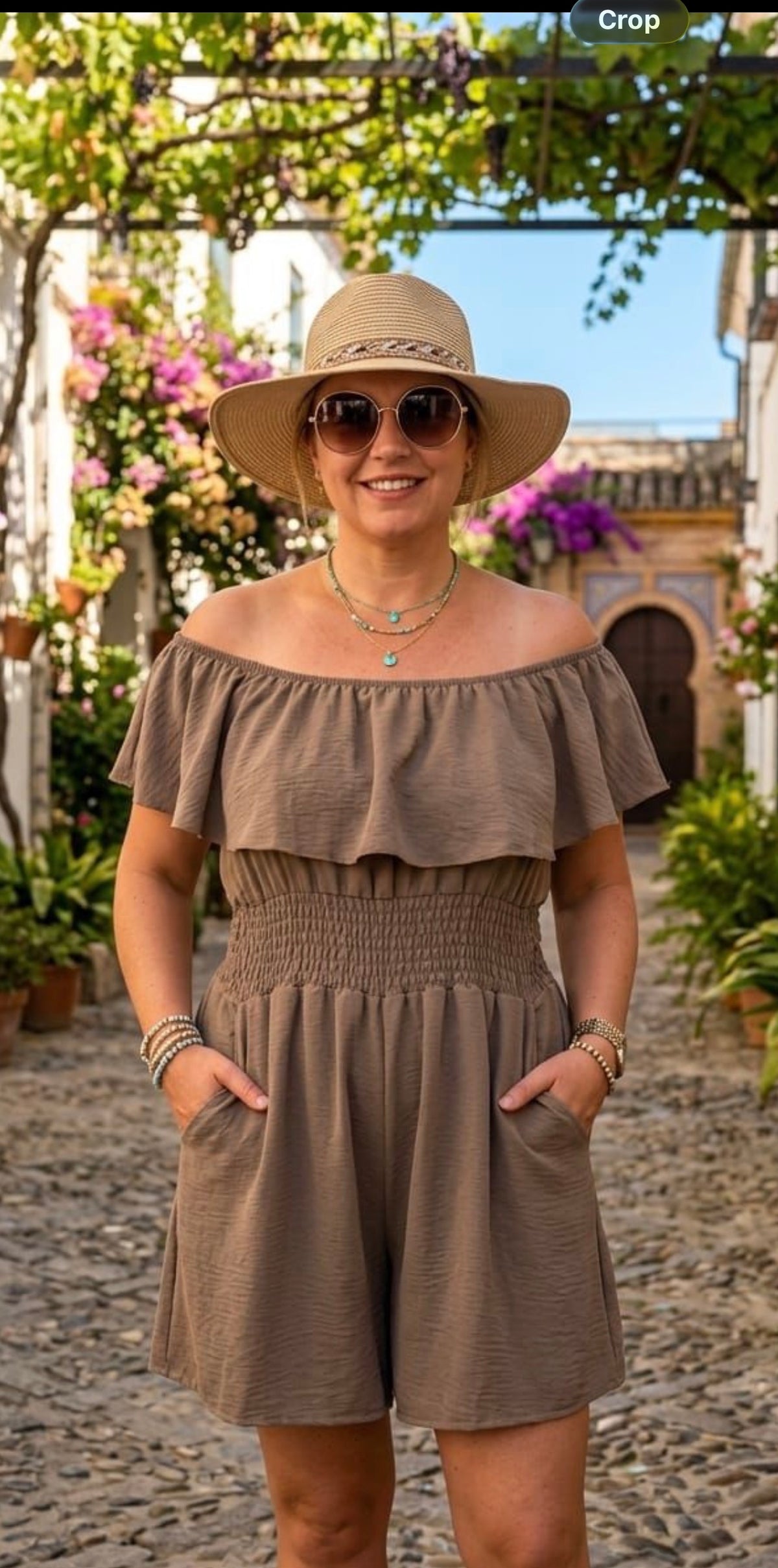 Luna Bardot Playsuit - Pebble