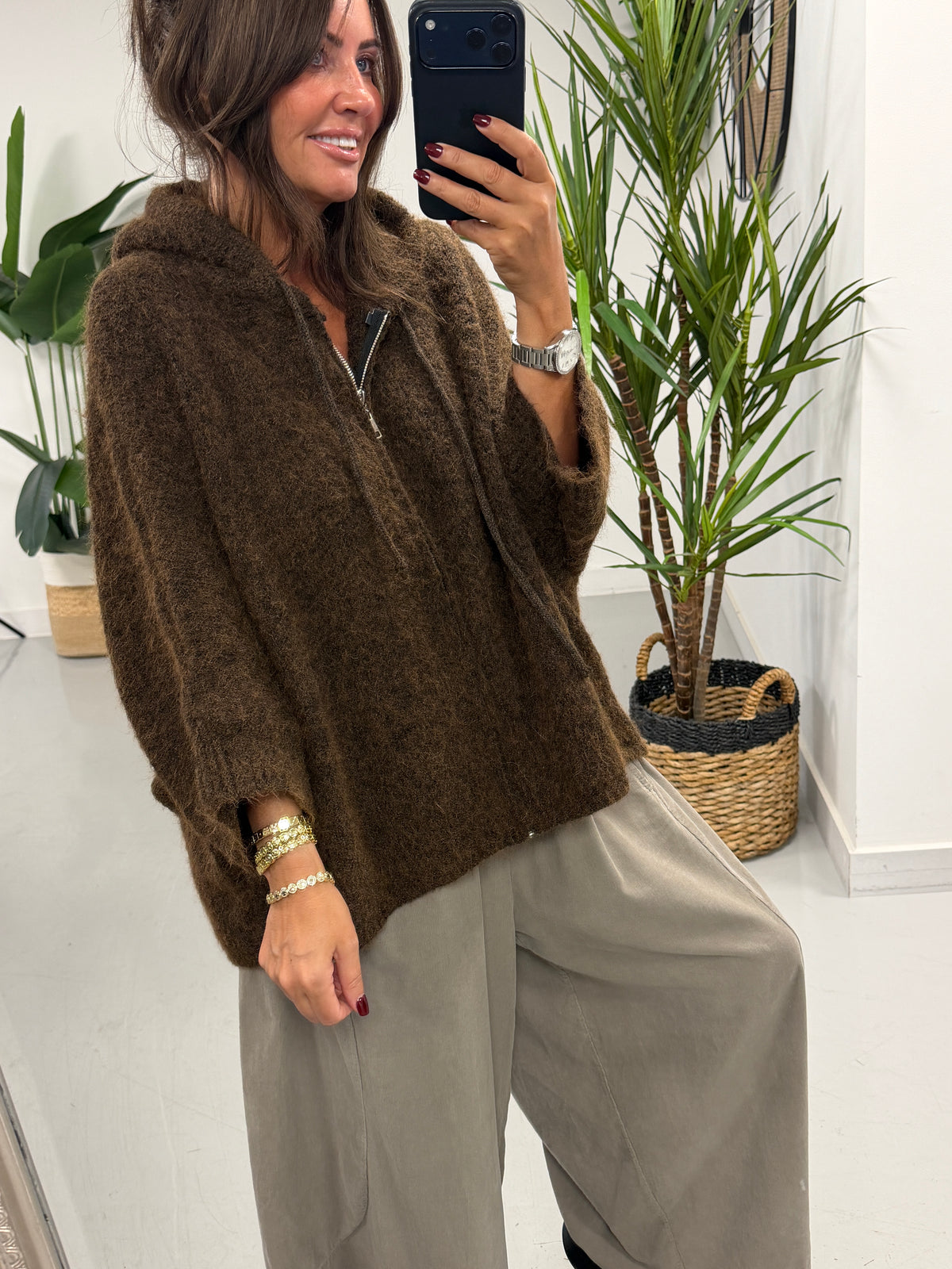 Hooded Zipped Cardigan - Chocolate (Size 12-18)