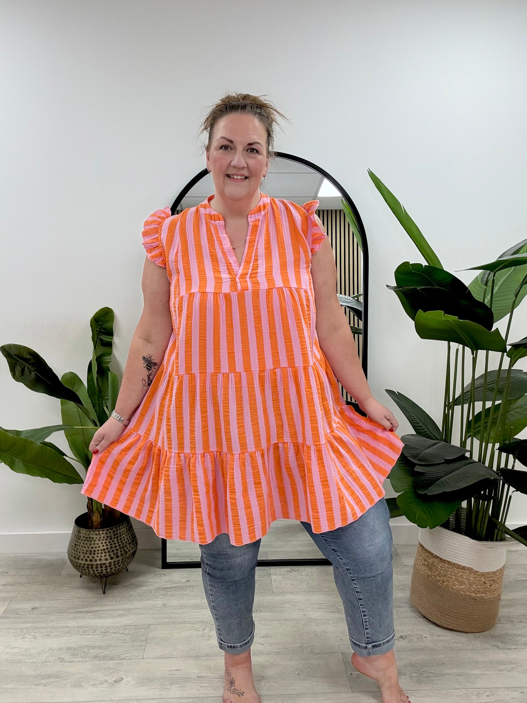 Valencia Tunic Dress - Baby Pink/Orange