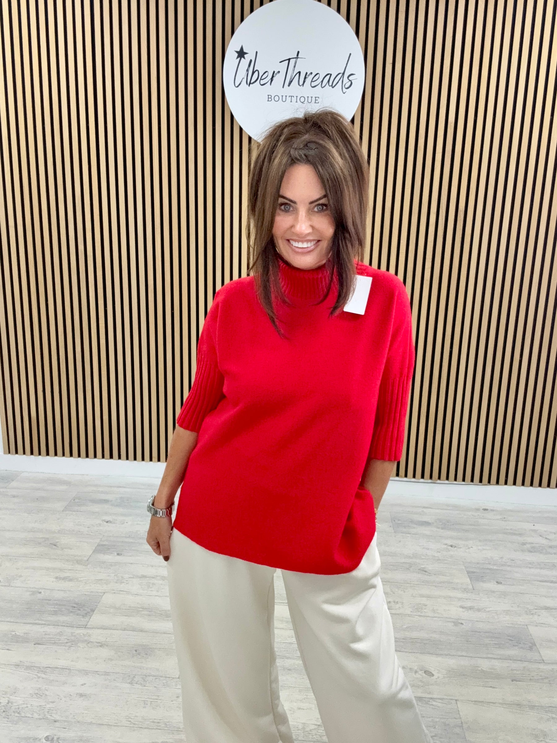 Crop Sleeve Knit - Red