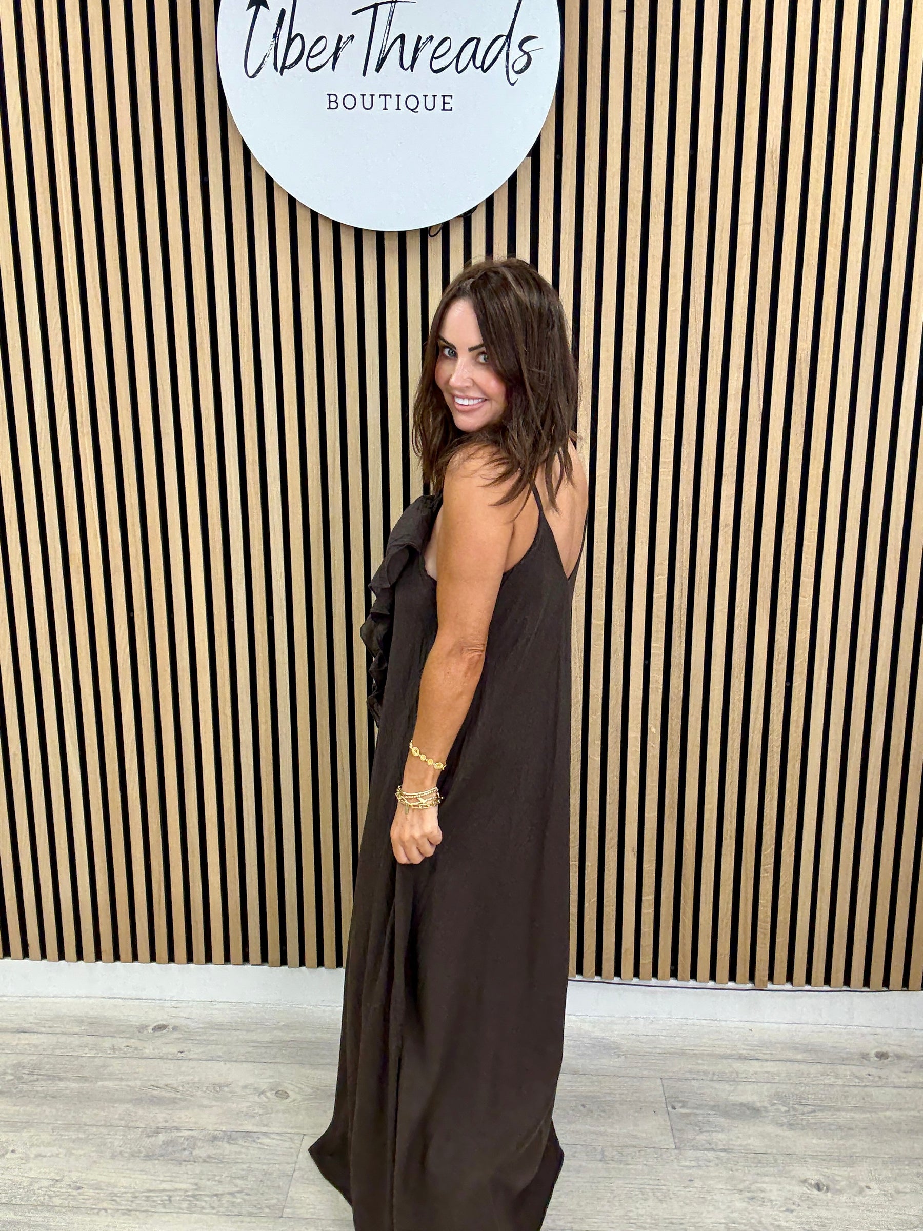Serenity Ruffle Dress - Chocolate