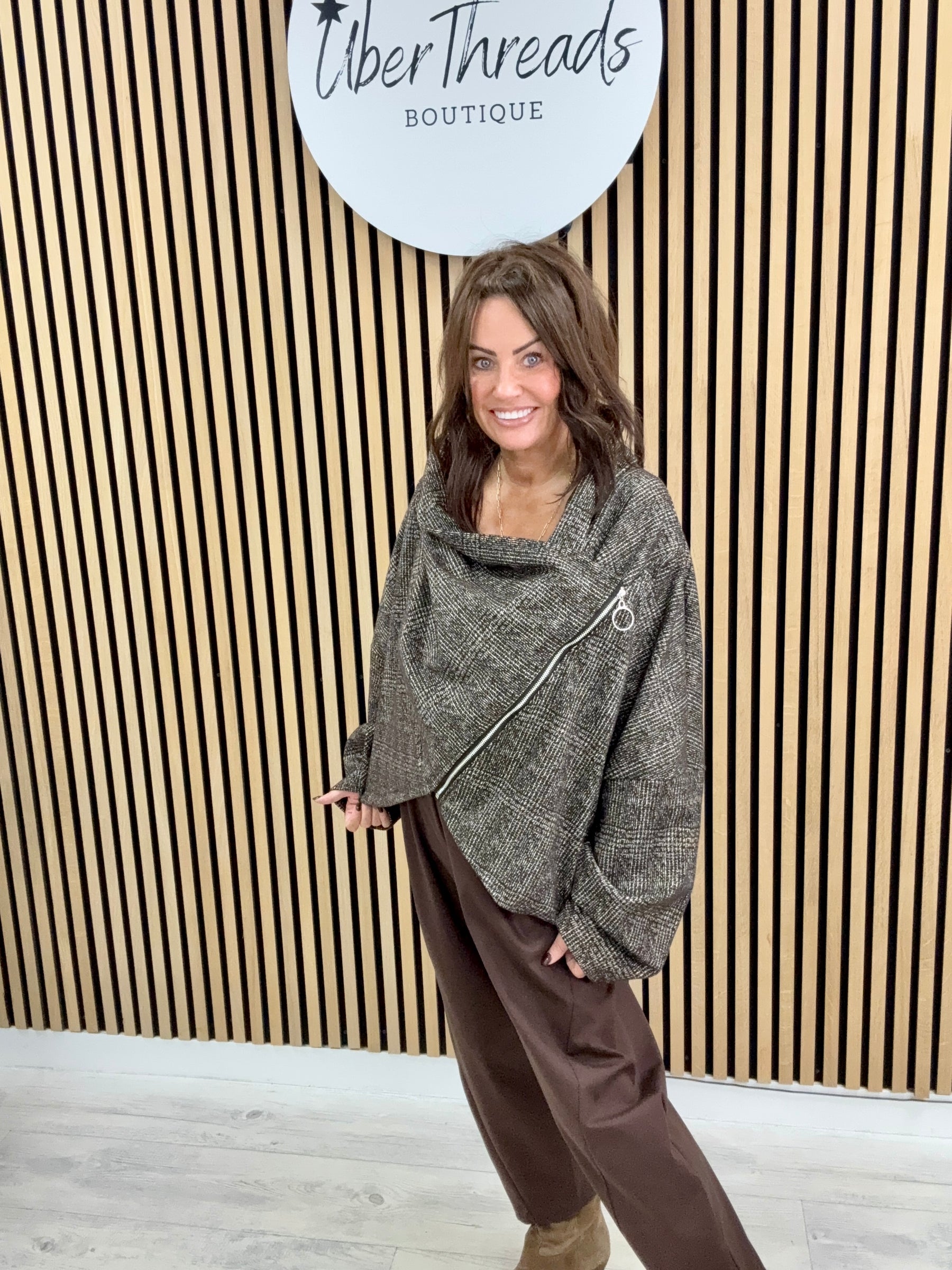 The Harris Asymmetric Zipped Jacket - Chocolate