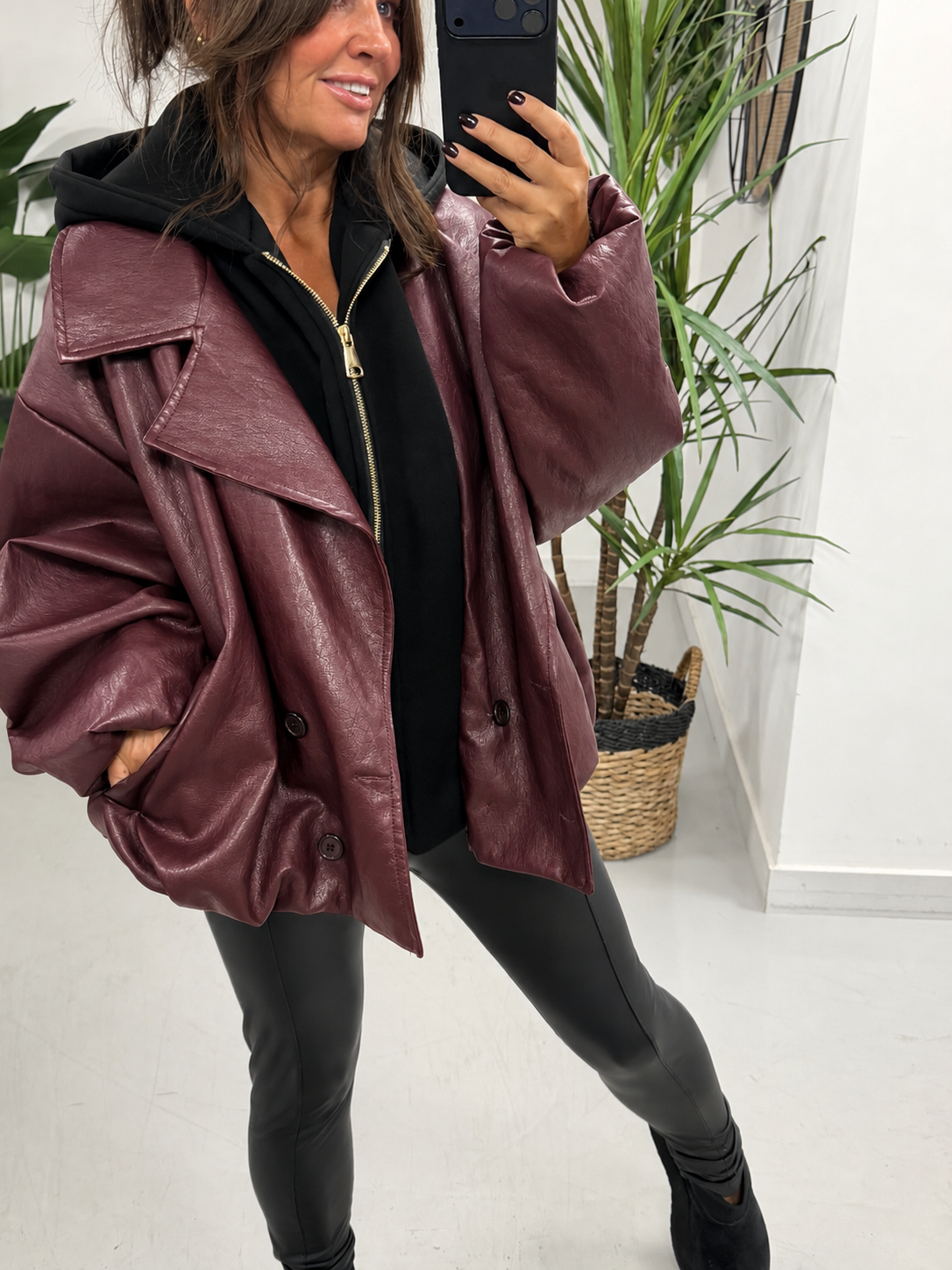 The Blake Hooded PU Jacket - Wine (Size 12-16)