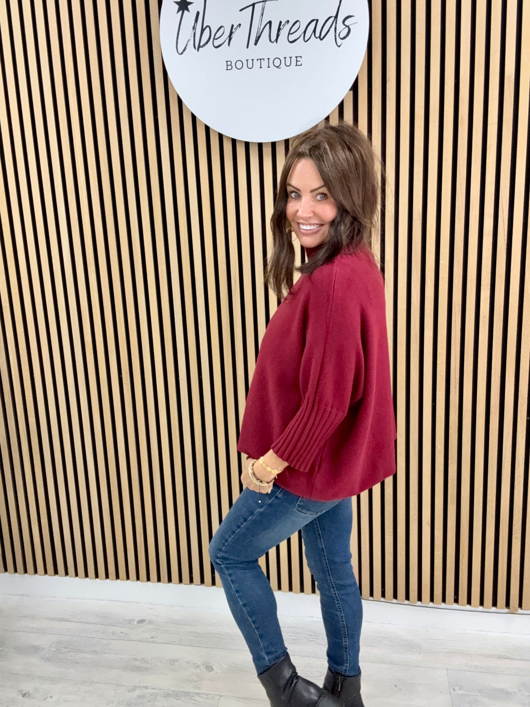 Crop Sleeve Knit - Mulberry