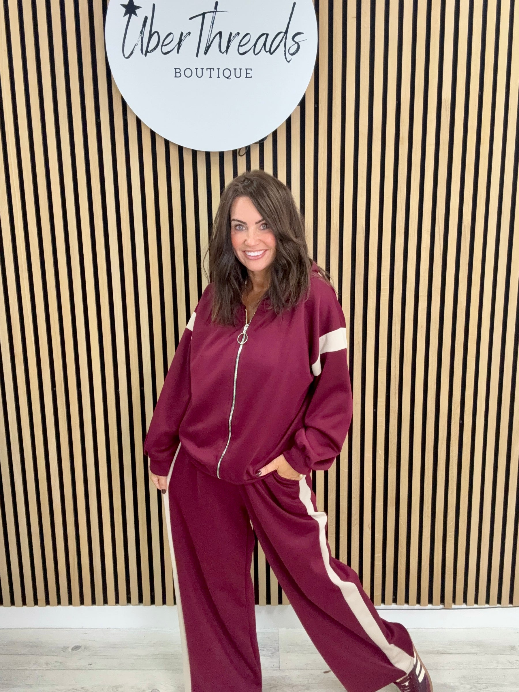 The Stripe Scuba Zip Hooded Tracksuit - Mulberry