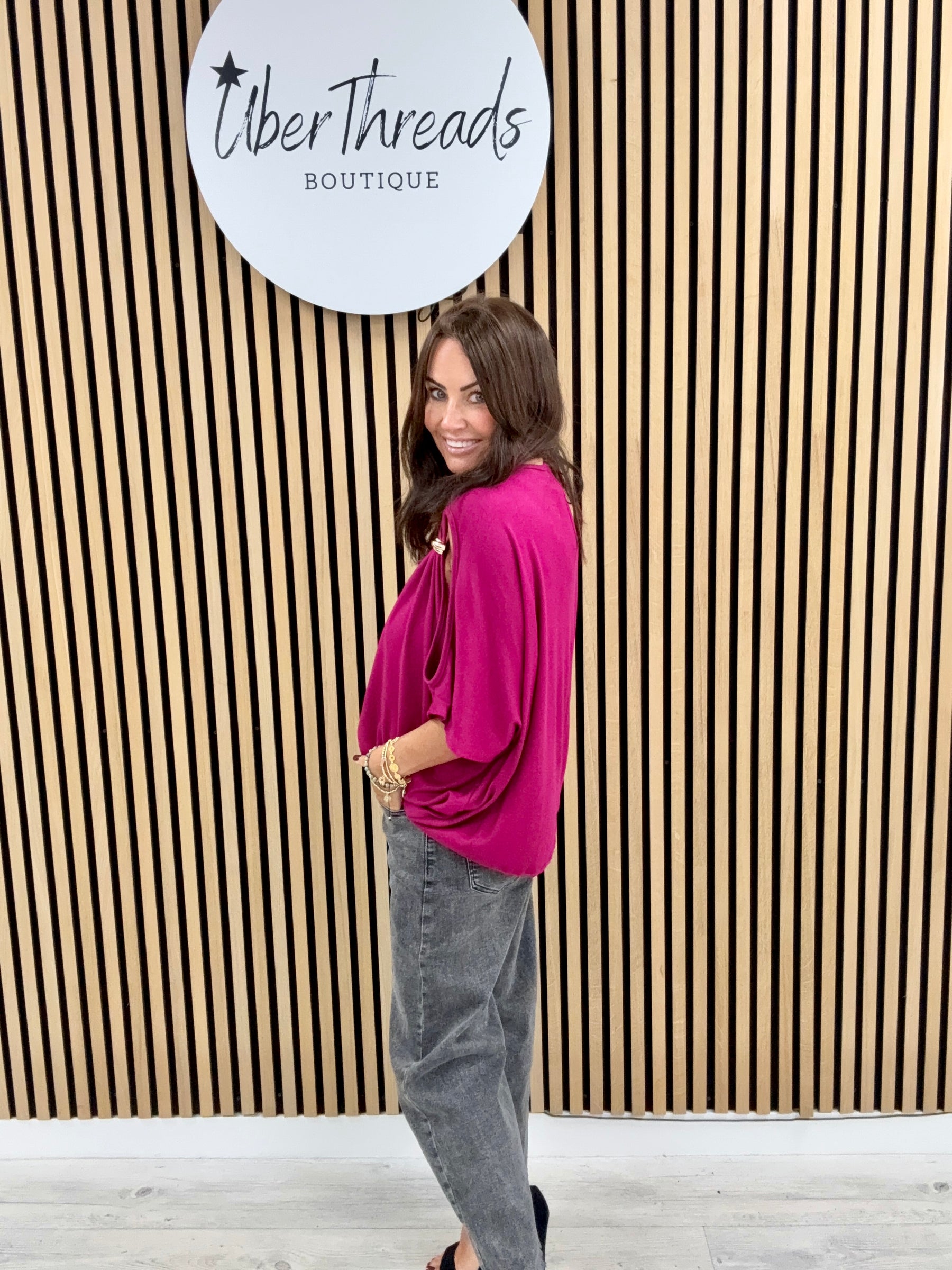 The Calle Cold Shoulder Soft Knit - Magenta