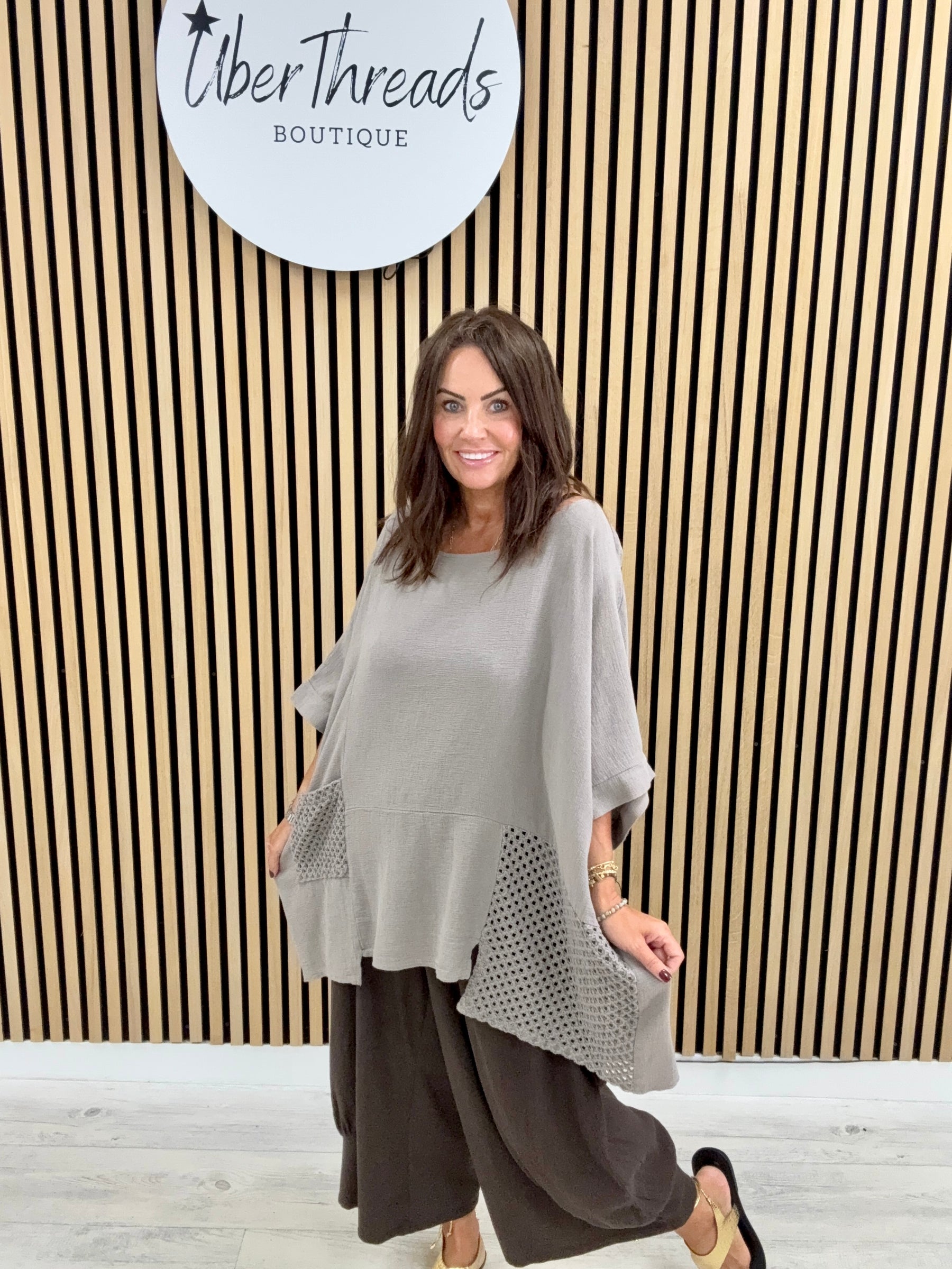 Sahara Crochet Pocket Tunic - Taupe