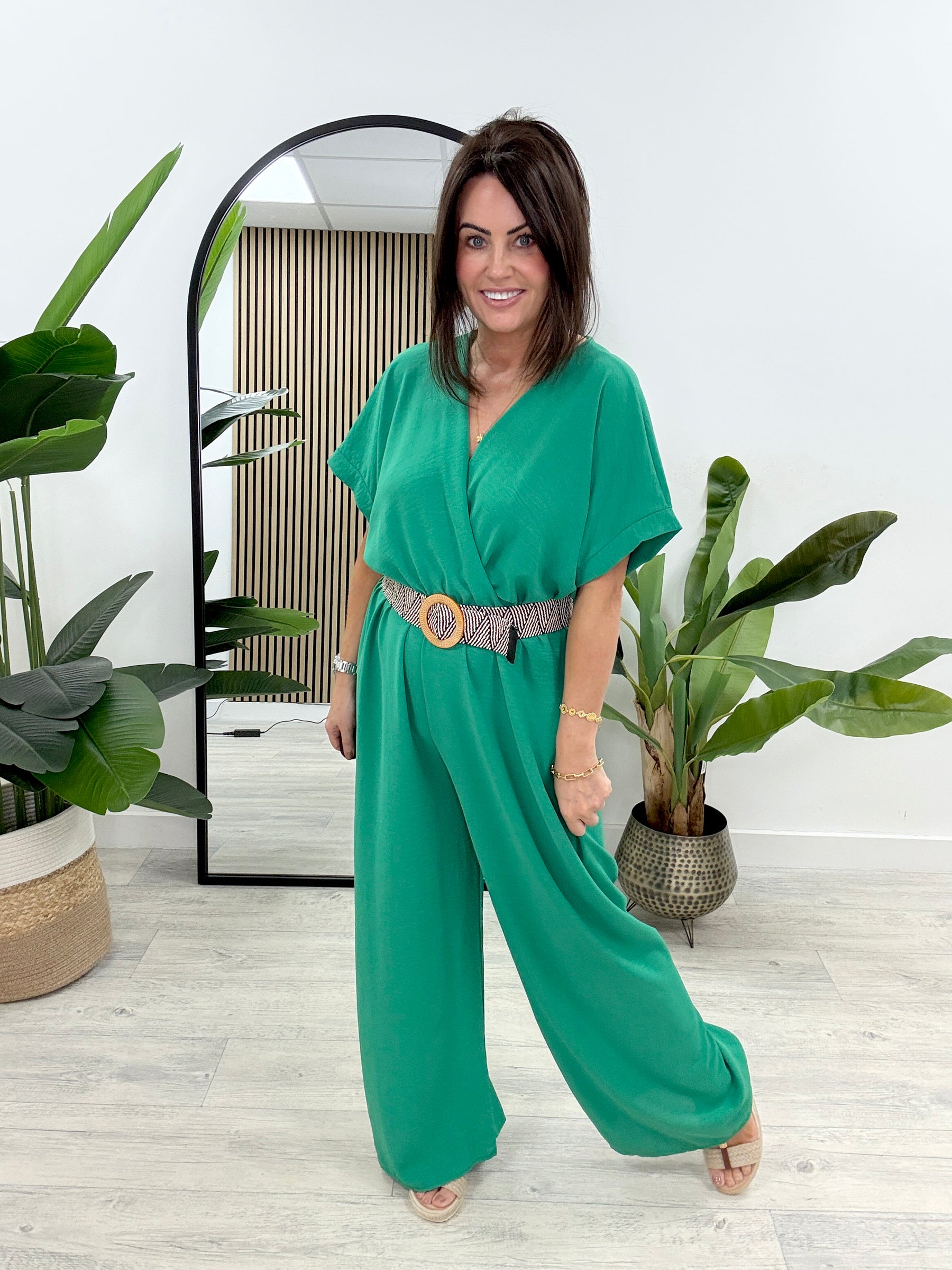 The Novara Belted Jumpsuit - Emerald