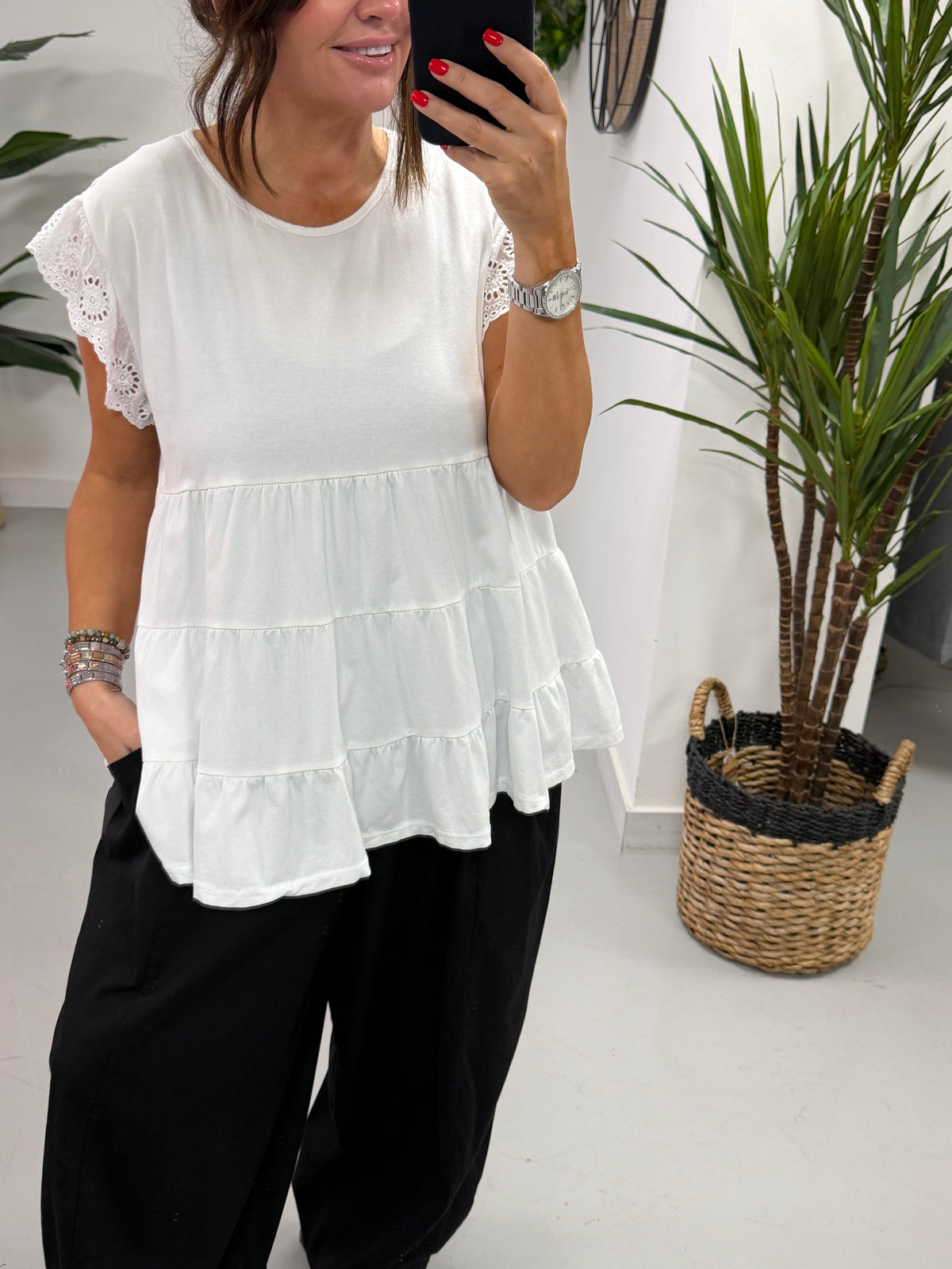 Tiered Brodie Frill - White
