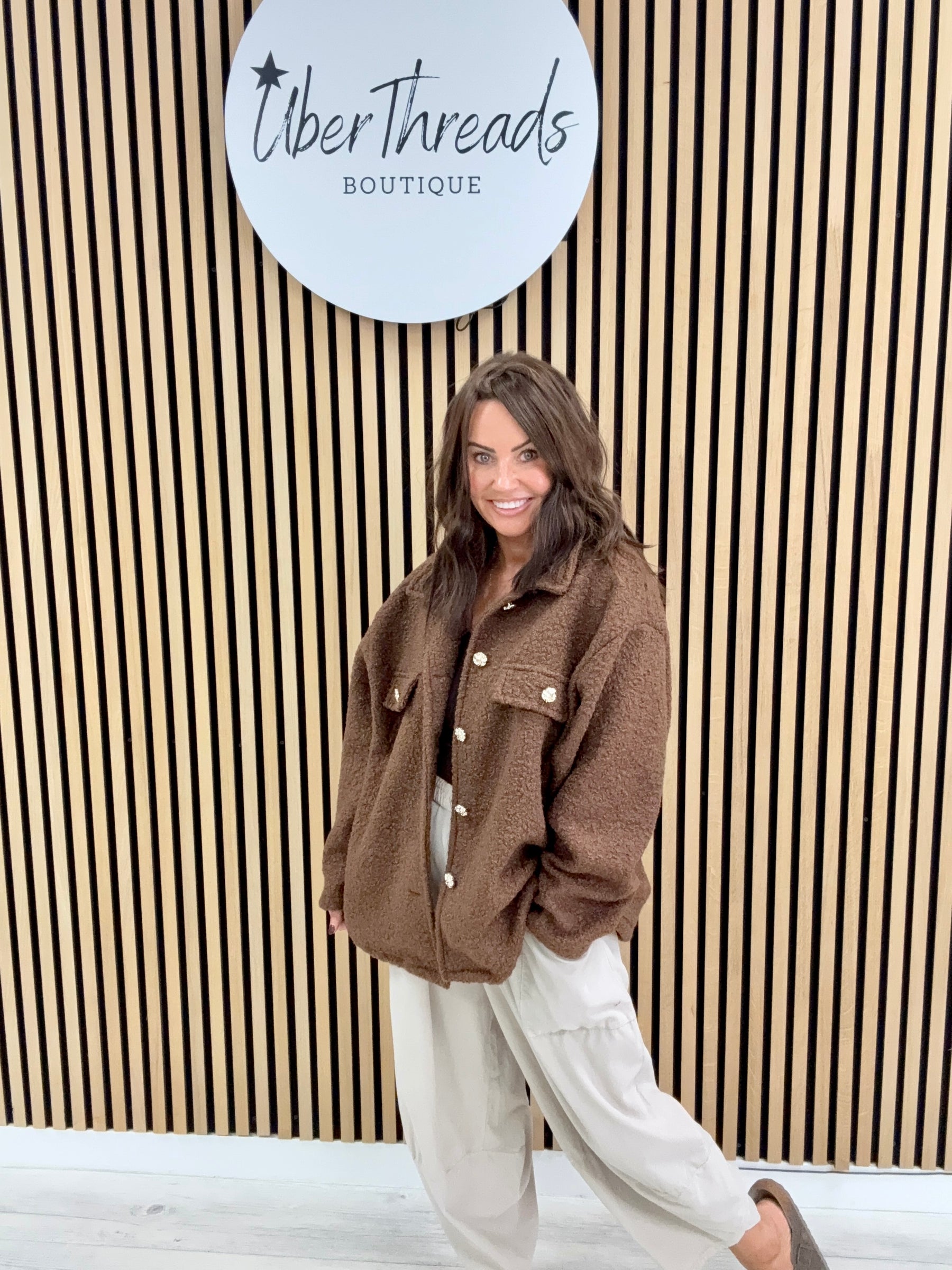 Military Boucle Jacket - Chocolate