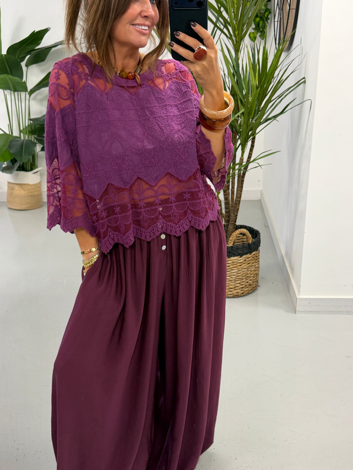 Seville Lace Top - Magenta