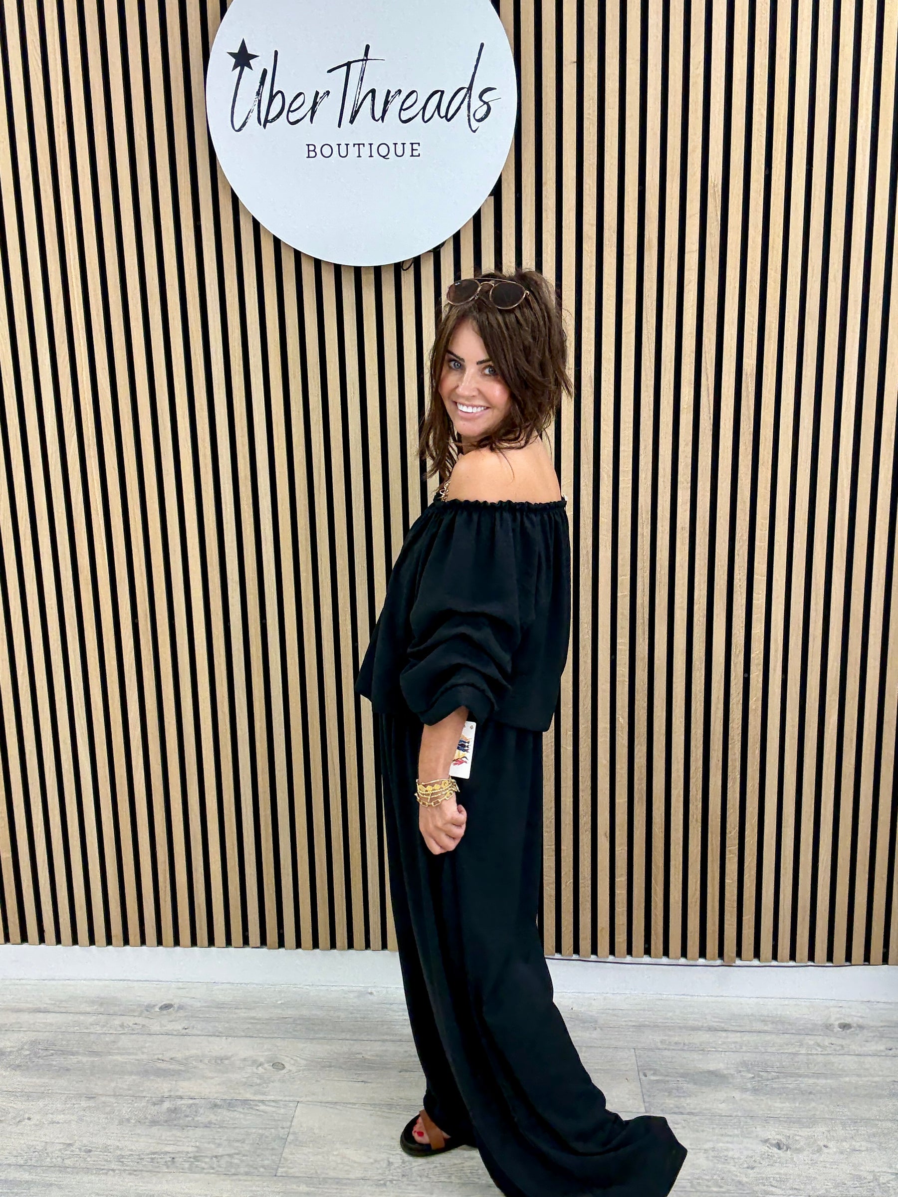 Palma Puff Sleeve Bardot - Black