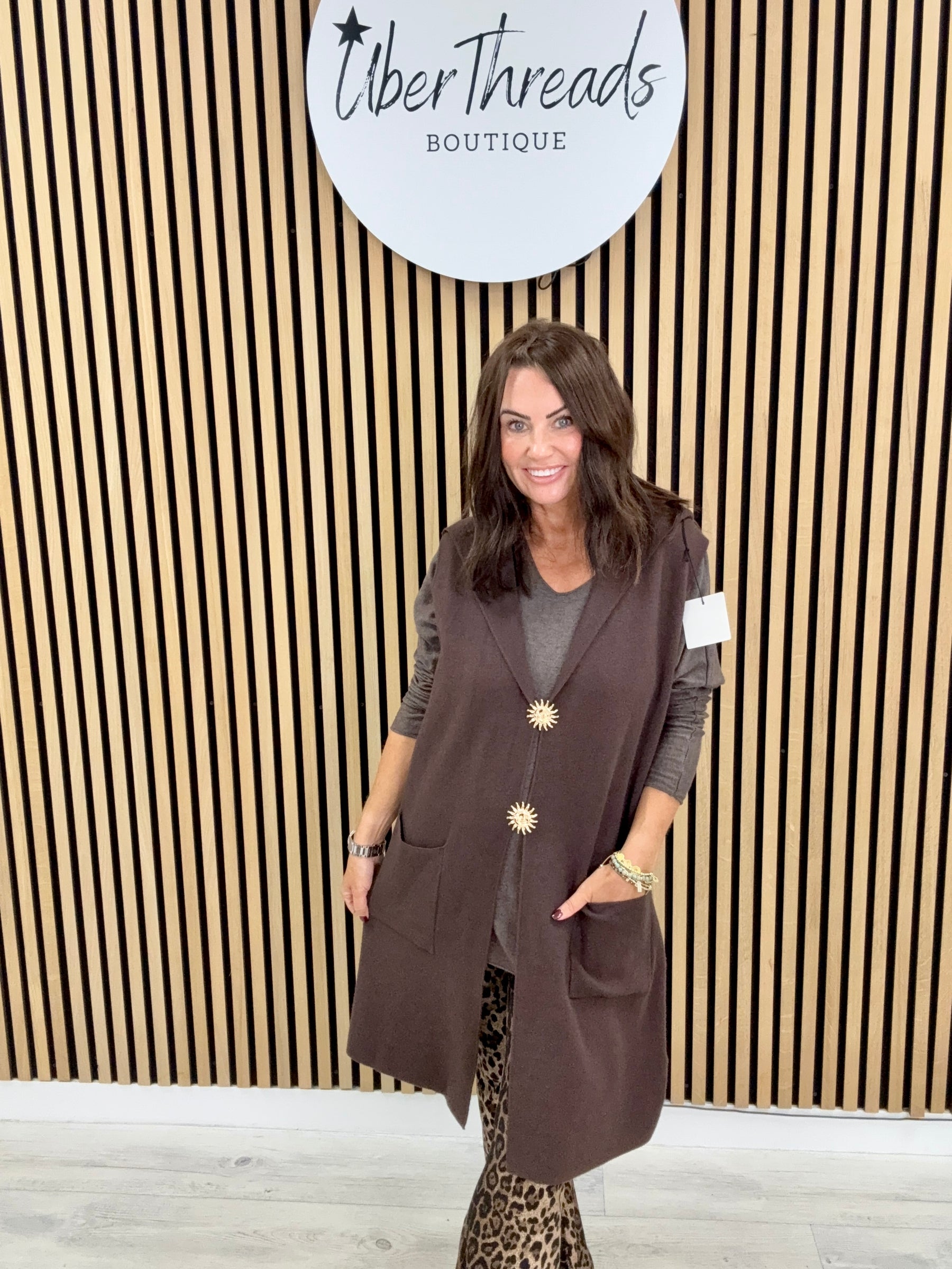 Knitted Hooded Waistcoat - Chocolate
