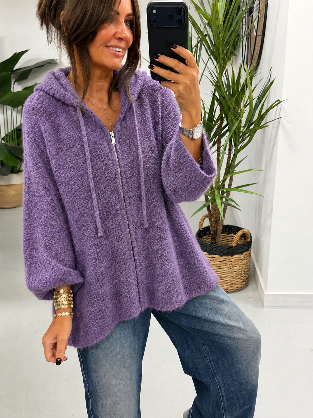 Hooded Zipped Cardigan - Purple (Size 12-18)