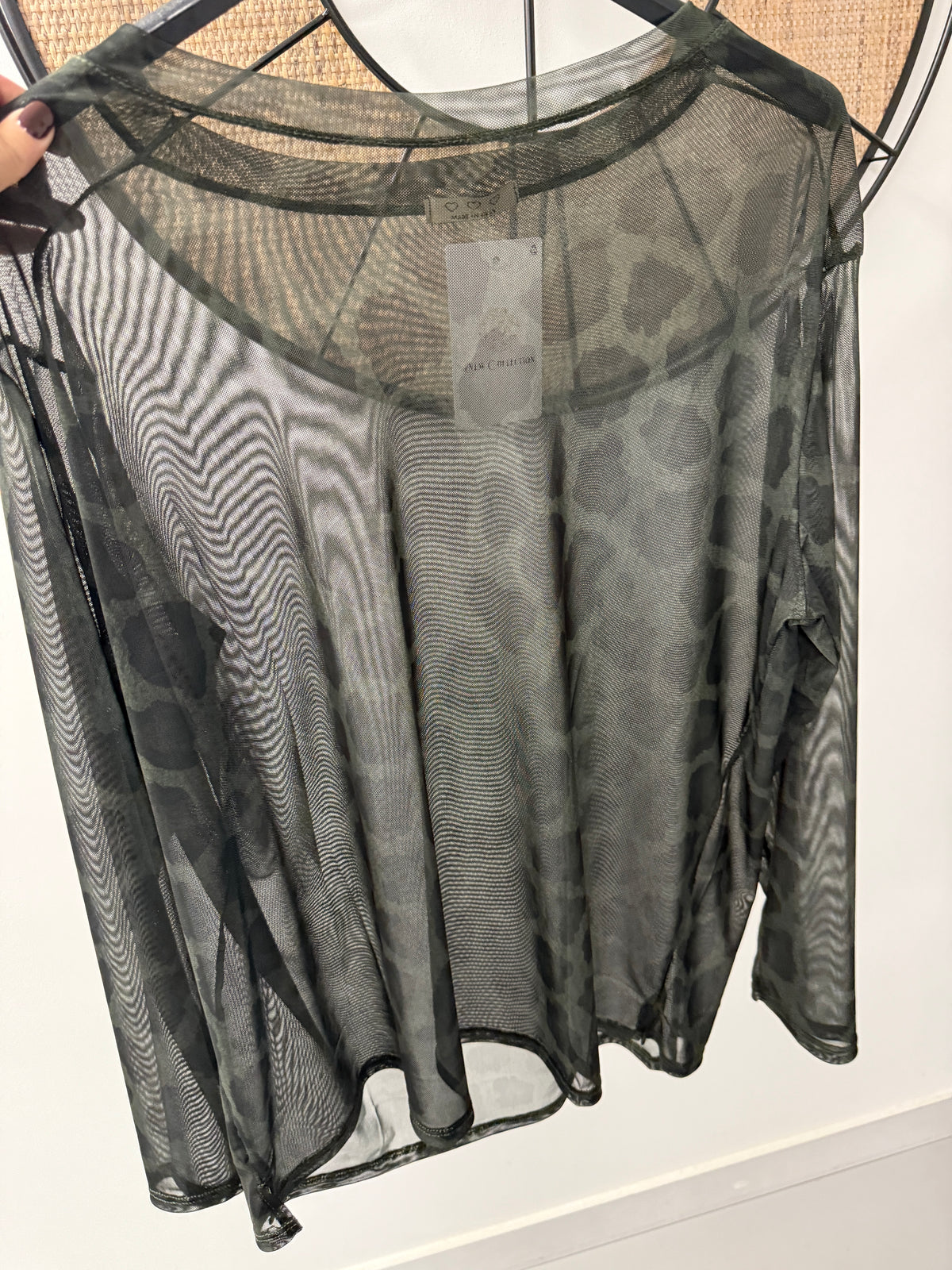 Animal Mesh Top - Khaki