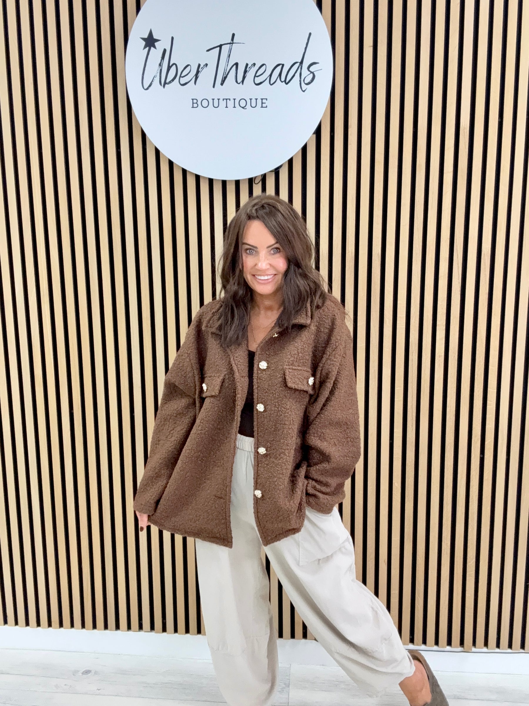 Military Boucle Jacket - Chocolate