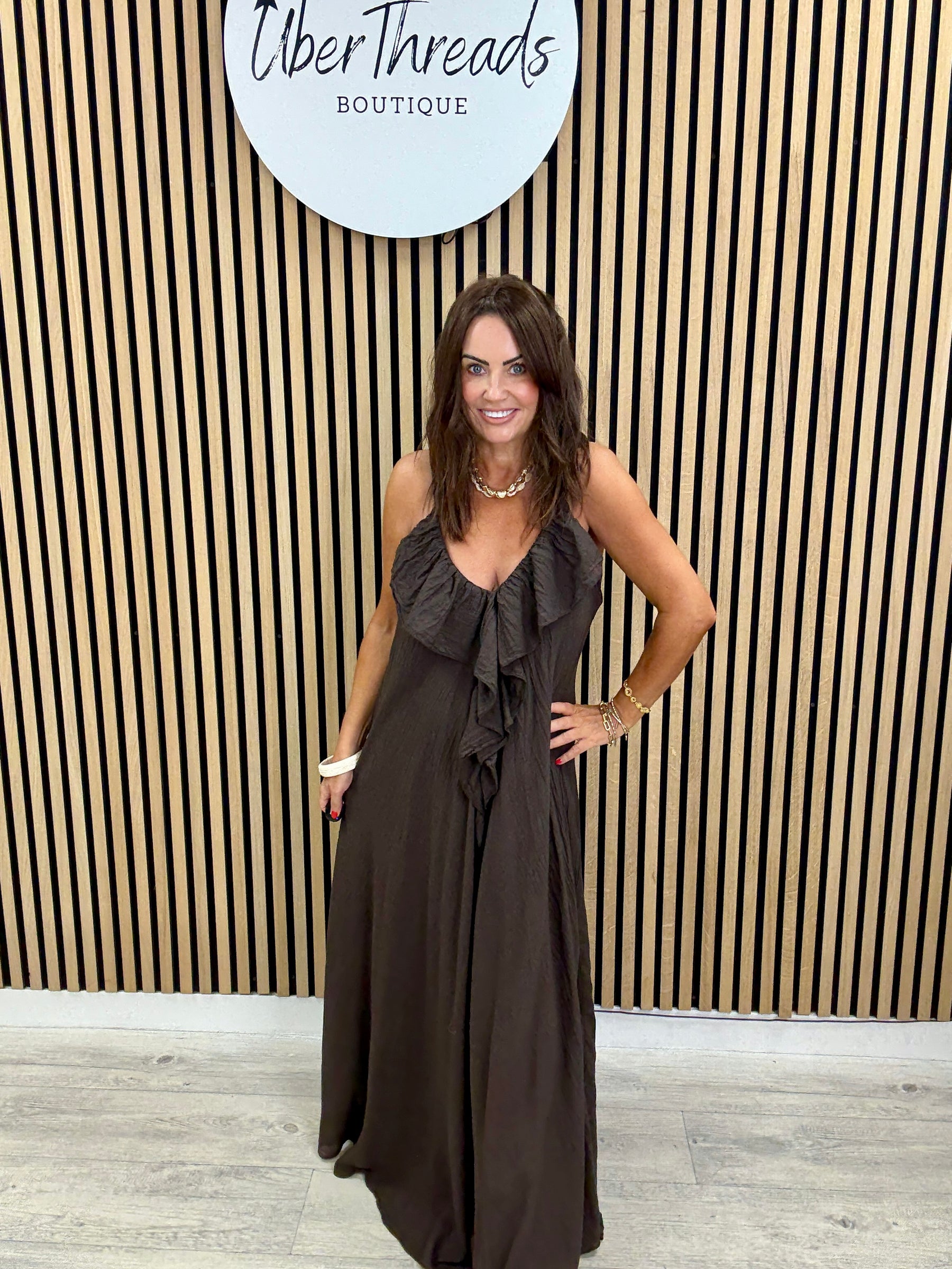 Serenity Ruffle Dress - Chocolate