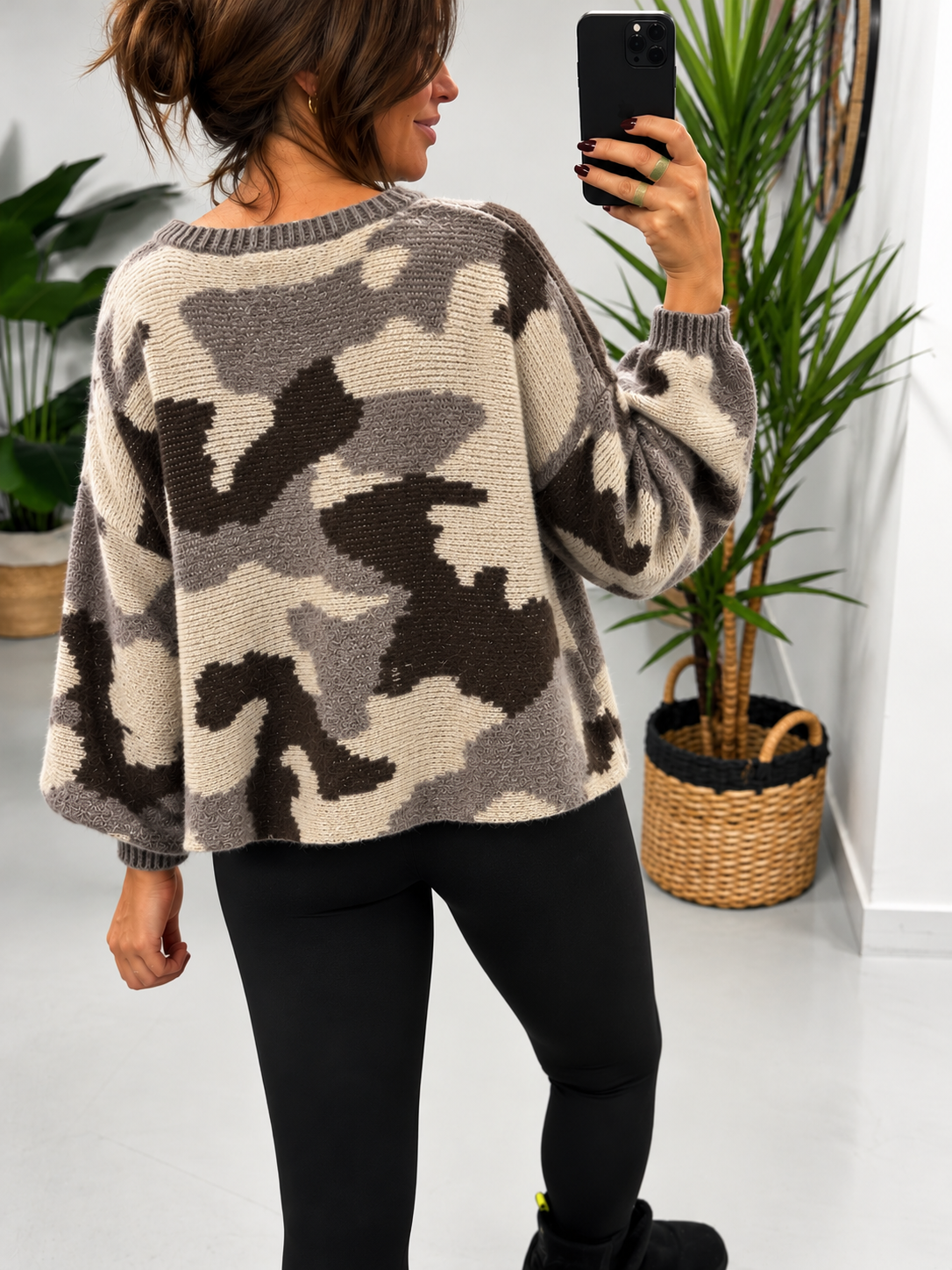 The Conrad Camo Chunky Knit- Cream/Chocolate (Size 10 - 16)