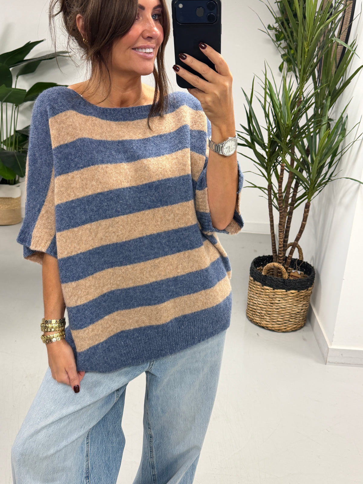 The Boat Neck Stripy Knit - Denim Blue/Oatmeal (Size 8-16)