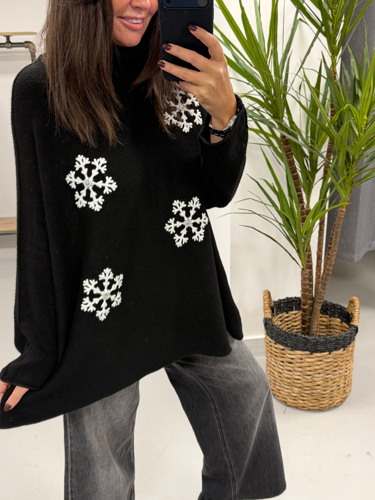 Snow Is Falling Roll Neck Soft Knit - Black