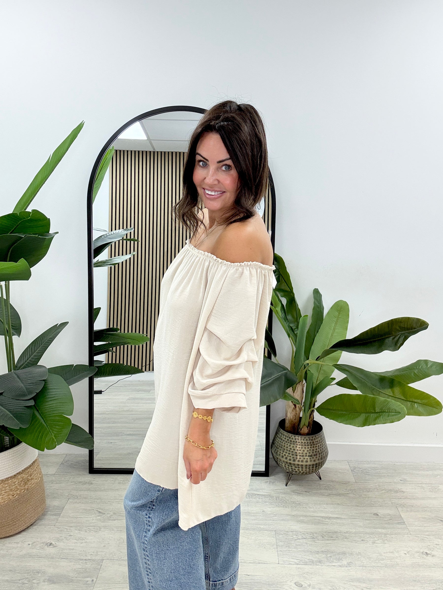 Palma Puff Sleeve Bardot - Stone