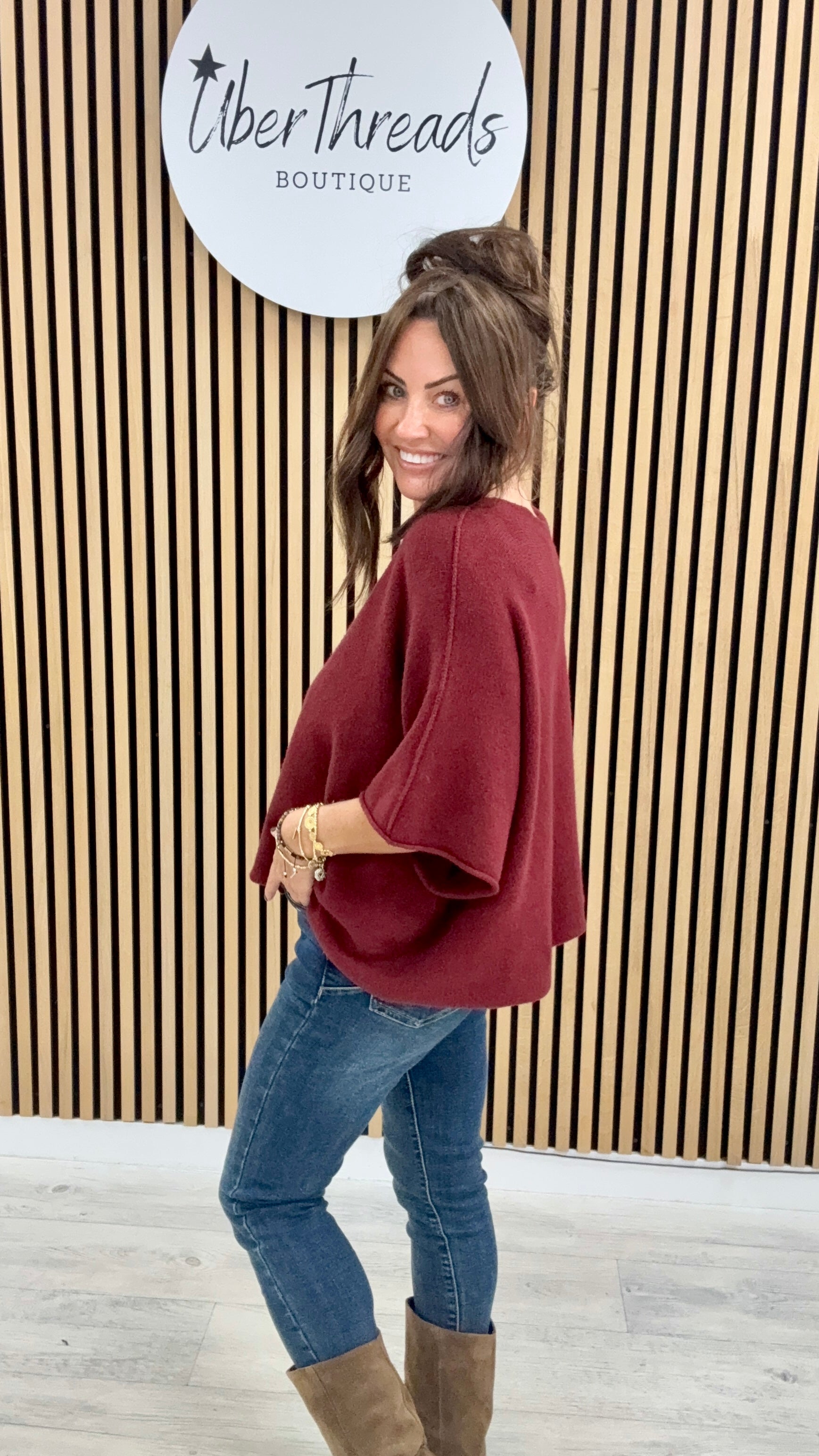 Gracie Crop Sleeve Knit - Mulberry