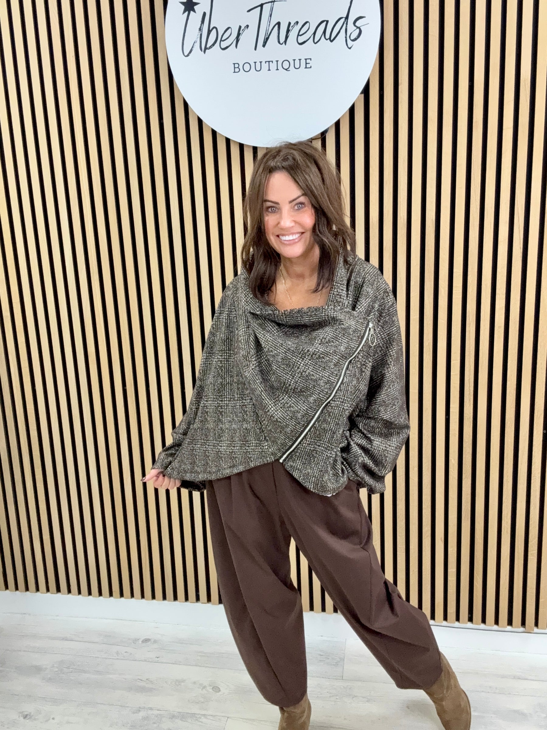 The Harris Asymmetric Zipped Jacket - Chocolate
