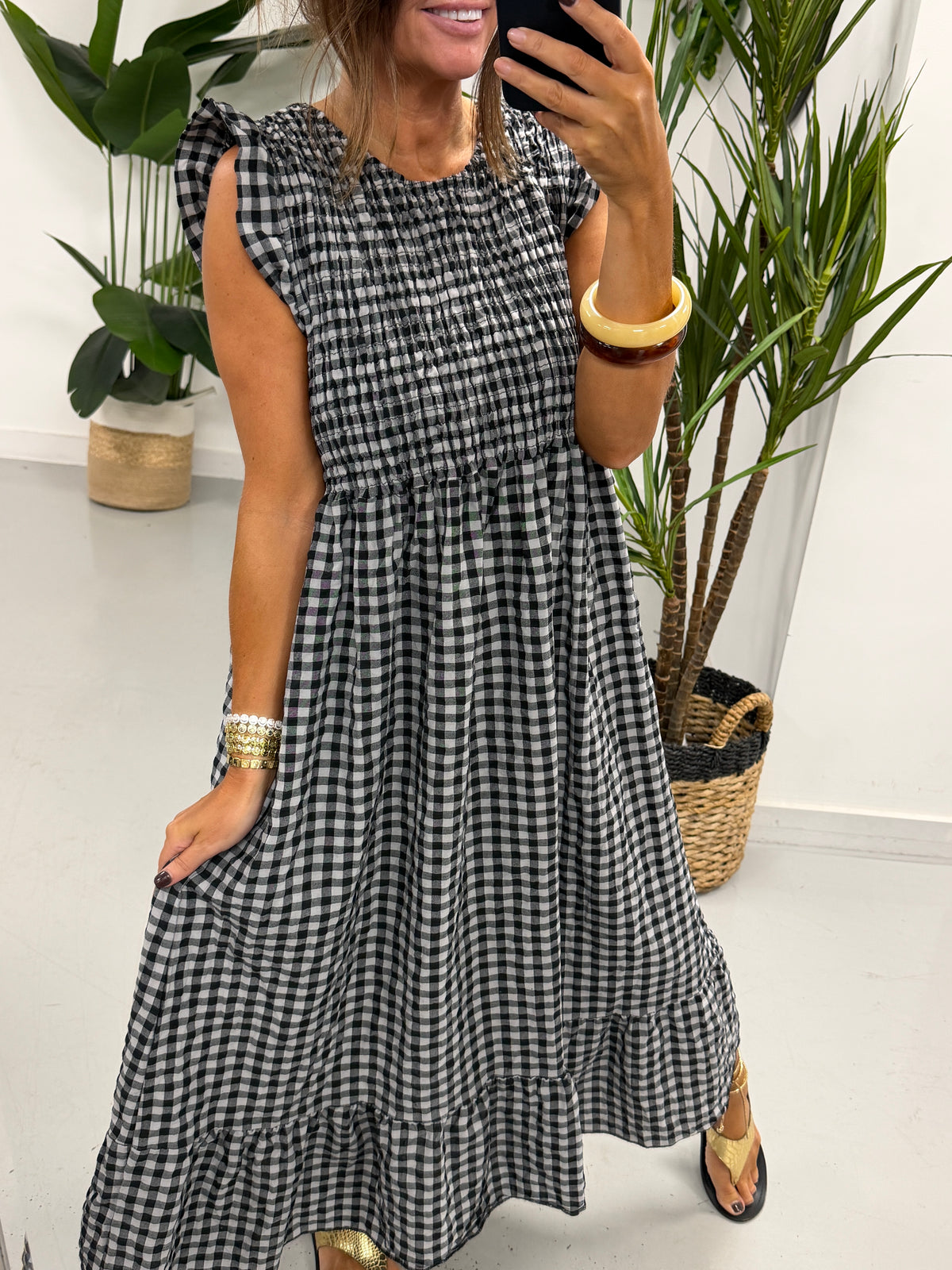 Gingham Midaxi Dress Dress - Black