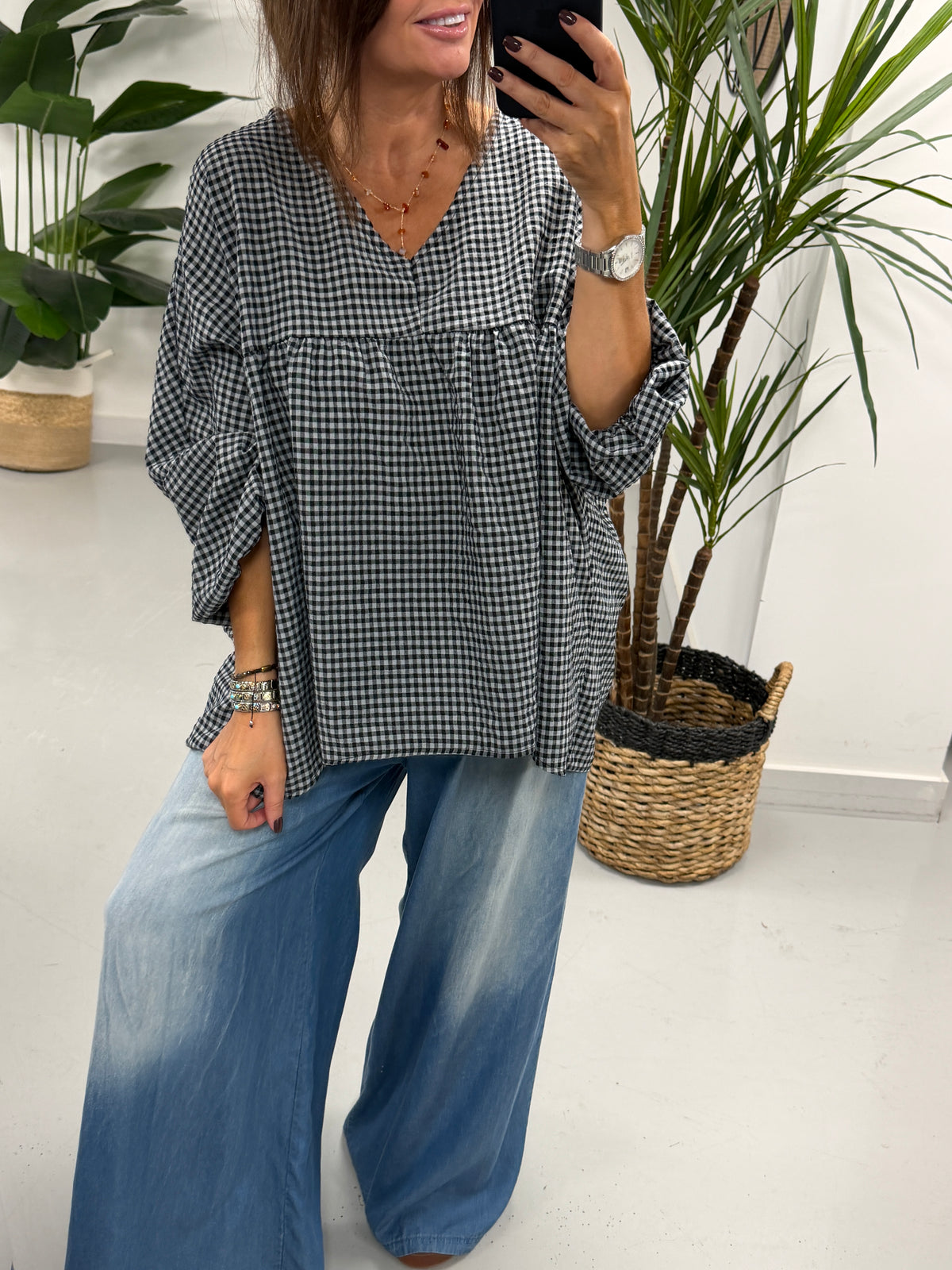 The Vichy Gingham Tunic - Black