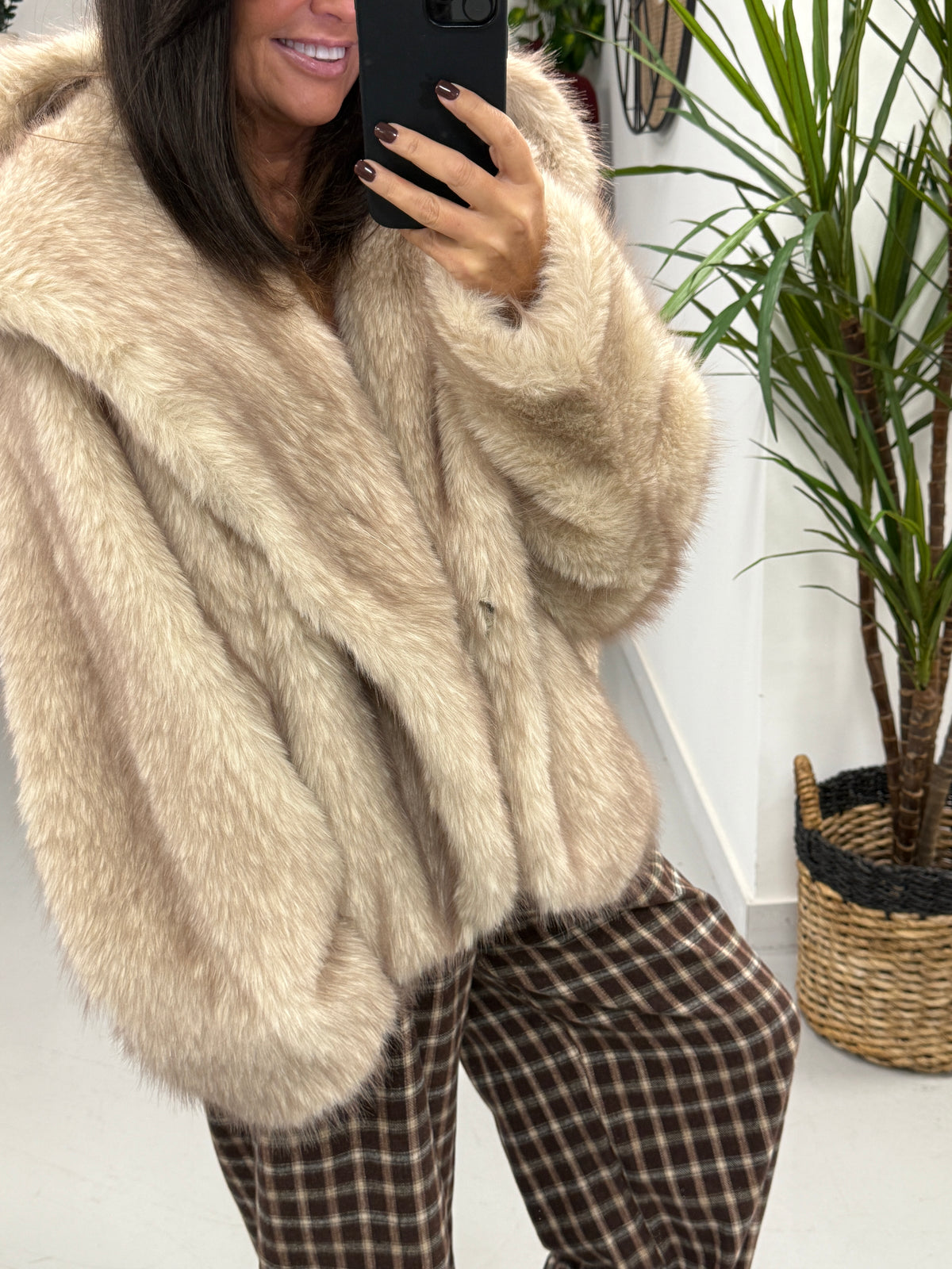 Cream Hooded Faux Fur