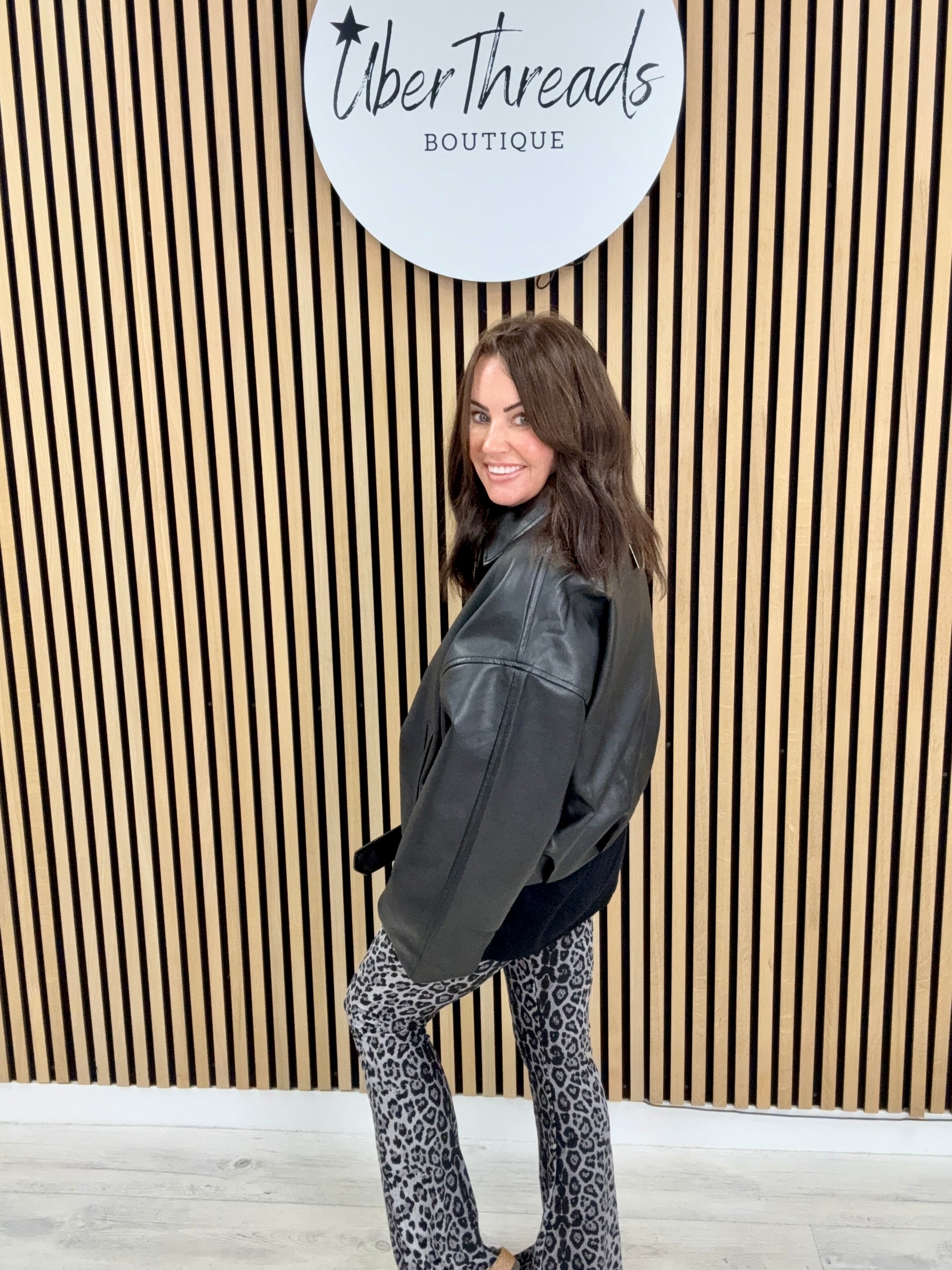 The Vegan Leather Belted Bomber - Black