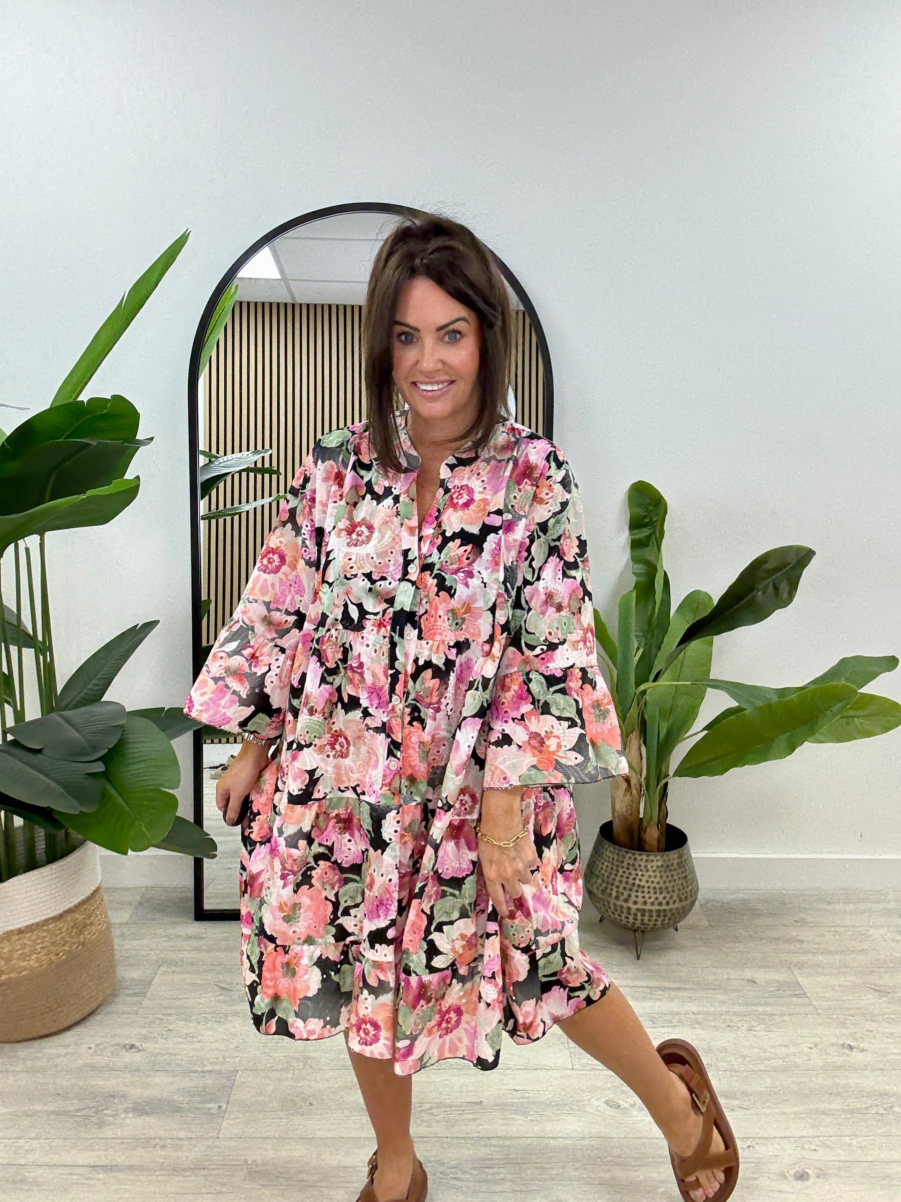 The Brodie Floral Smock -Black