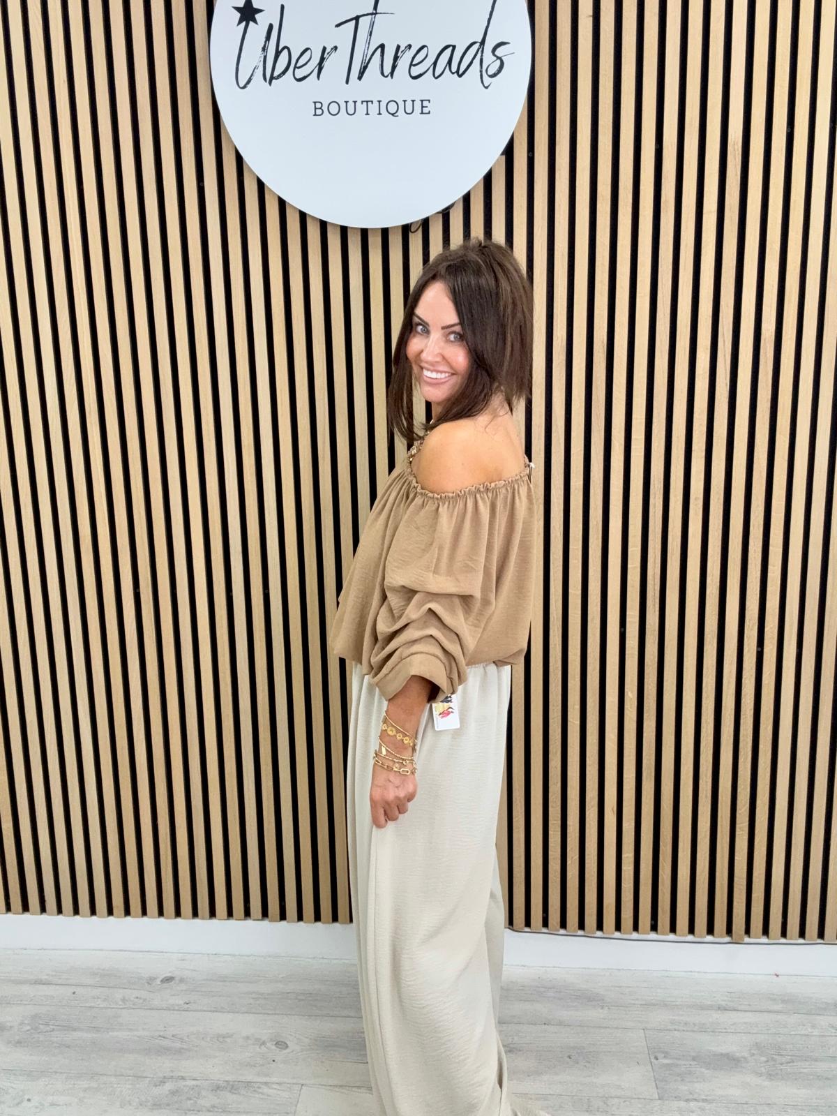 Palma Puff Sleeve Bardot - Camel