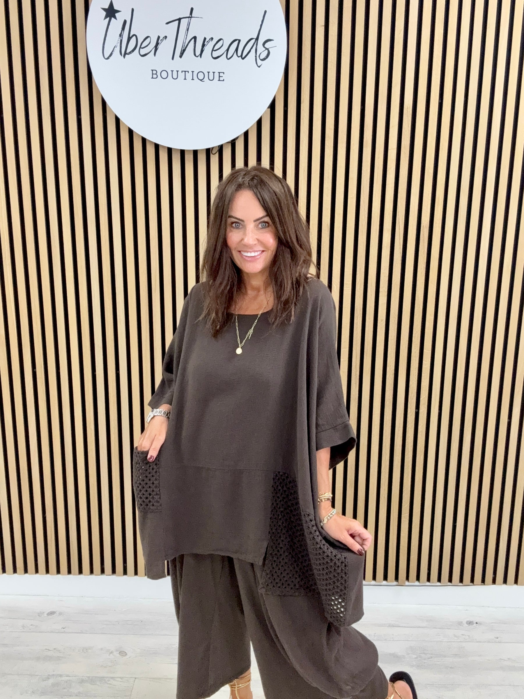 Sahara Crochet Pocket Tunic - Chocolate