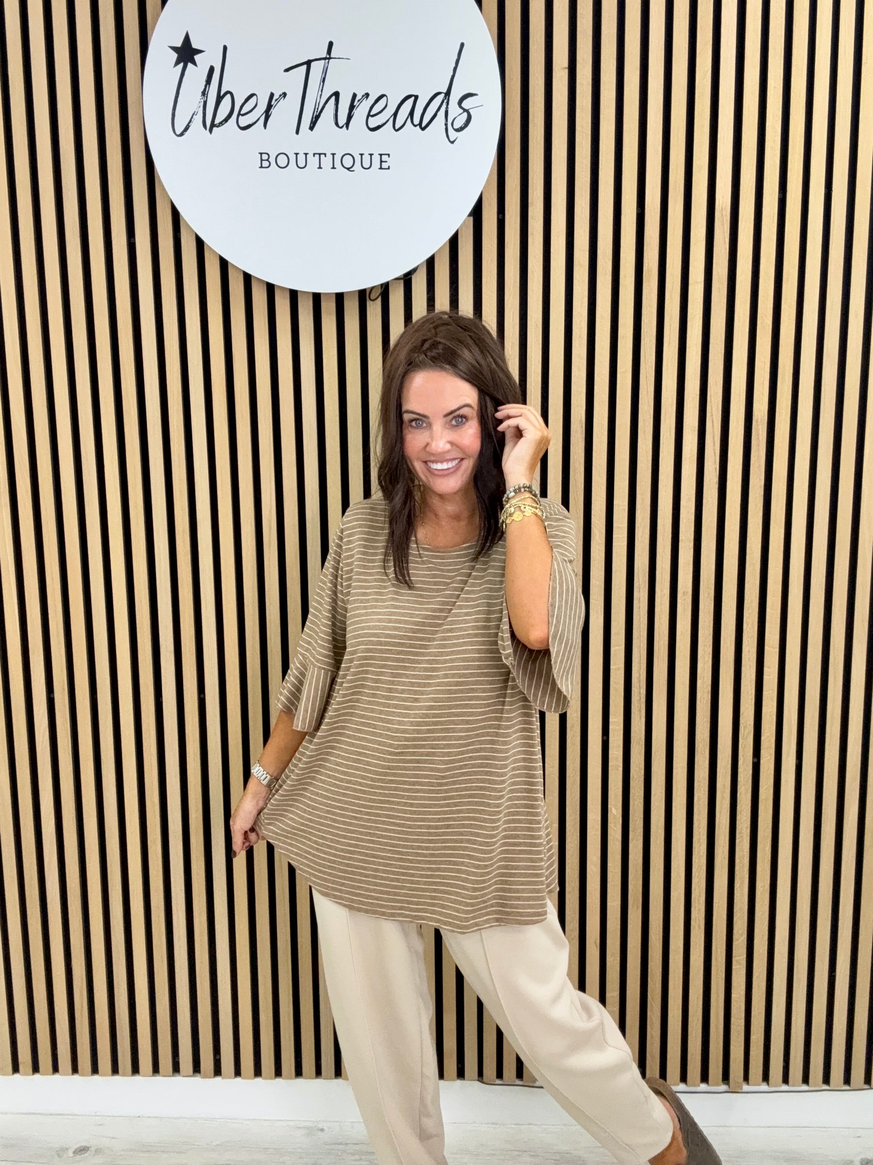 The Bell Sleeve Stripe Soft Knit - Camel