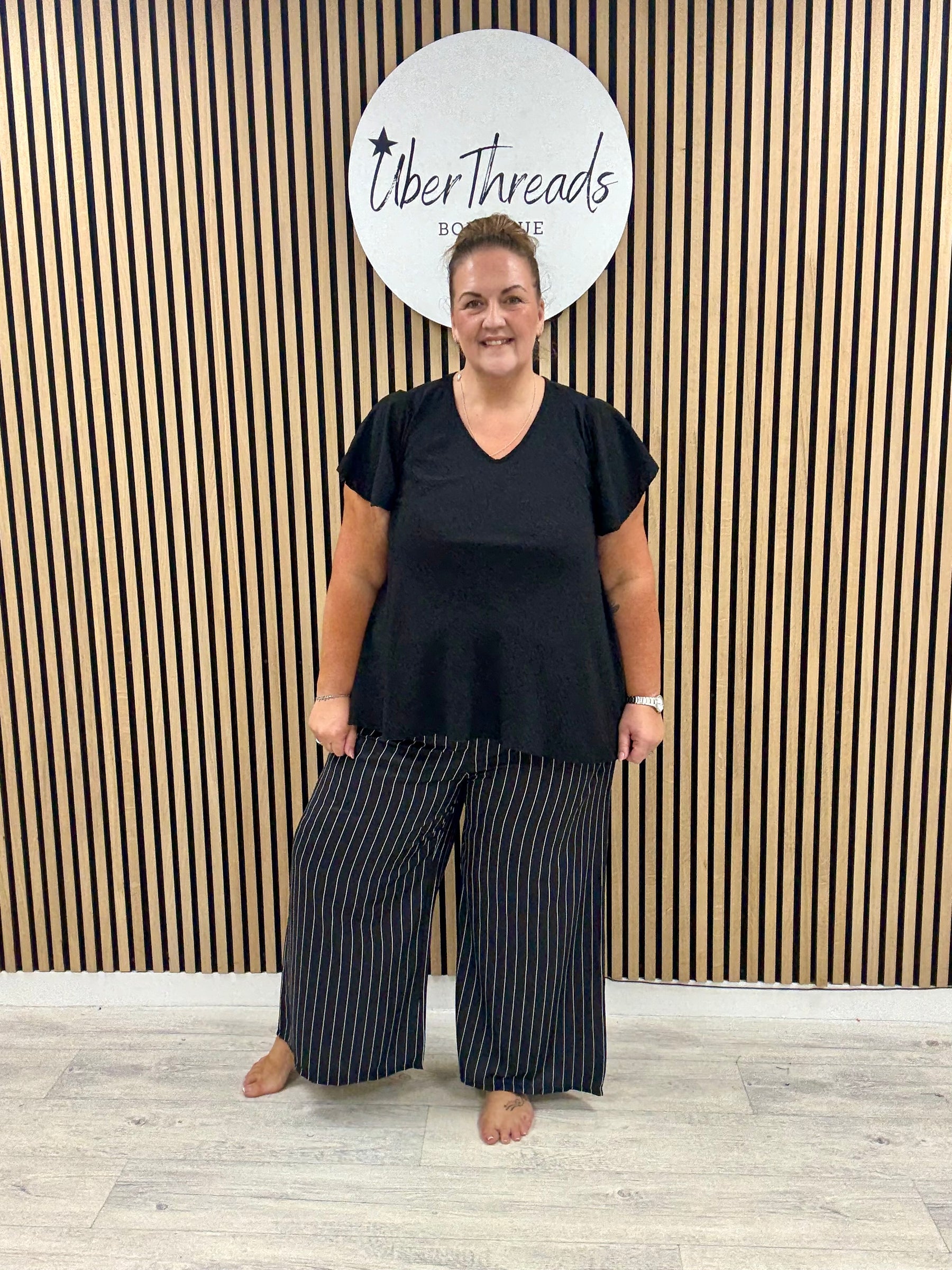 The Pinstripe Palazzo - Black/White (Plus)