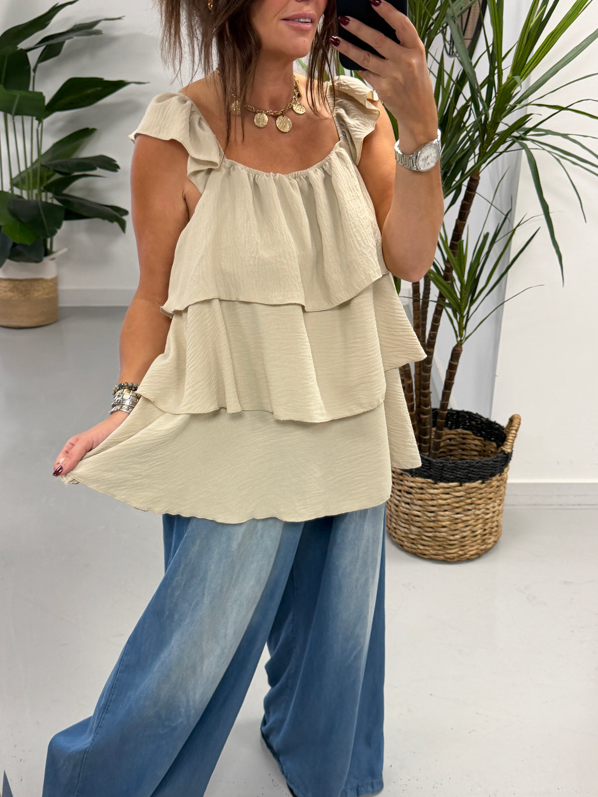 Liberty Ruffle Tunic - Cream