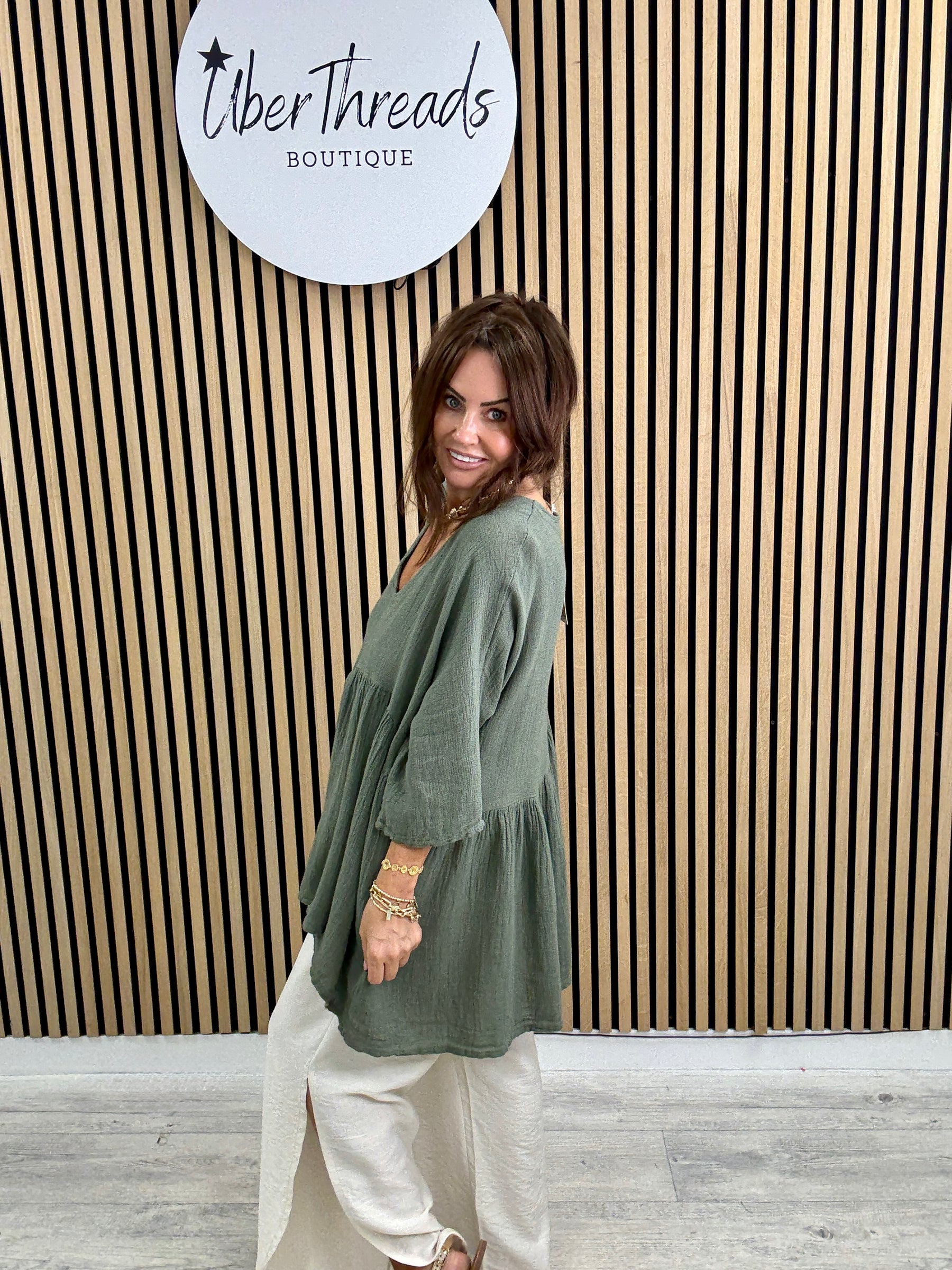 The Linen Mix Hobo Tunic - Khaki