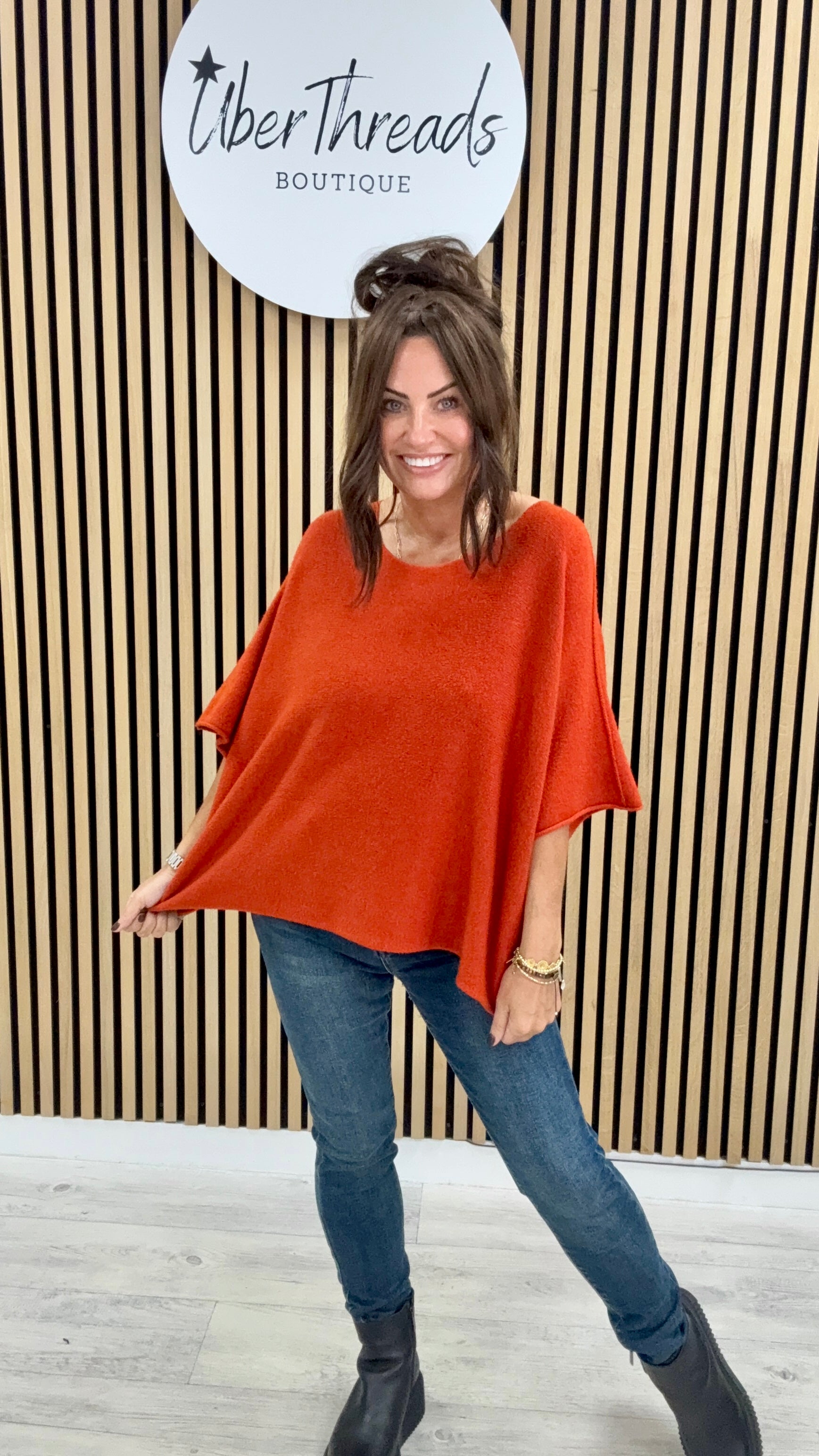 Gracie Crop Sleeve Knit - Burnt Orange