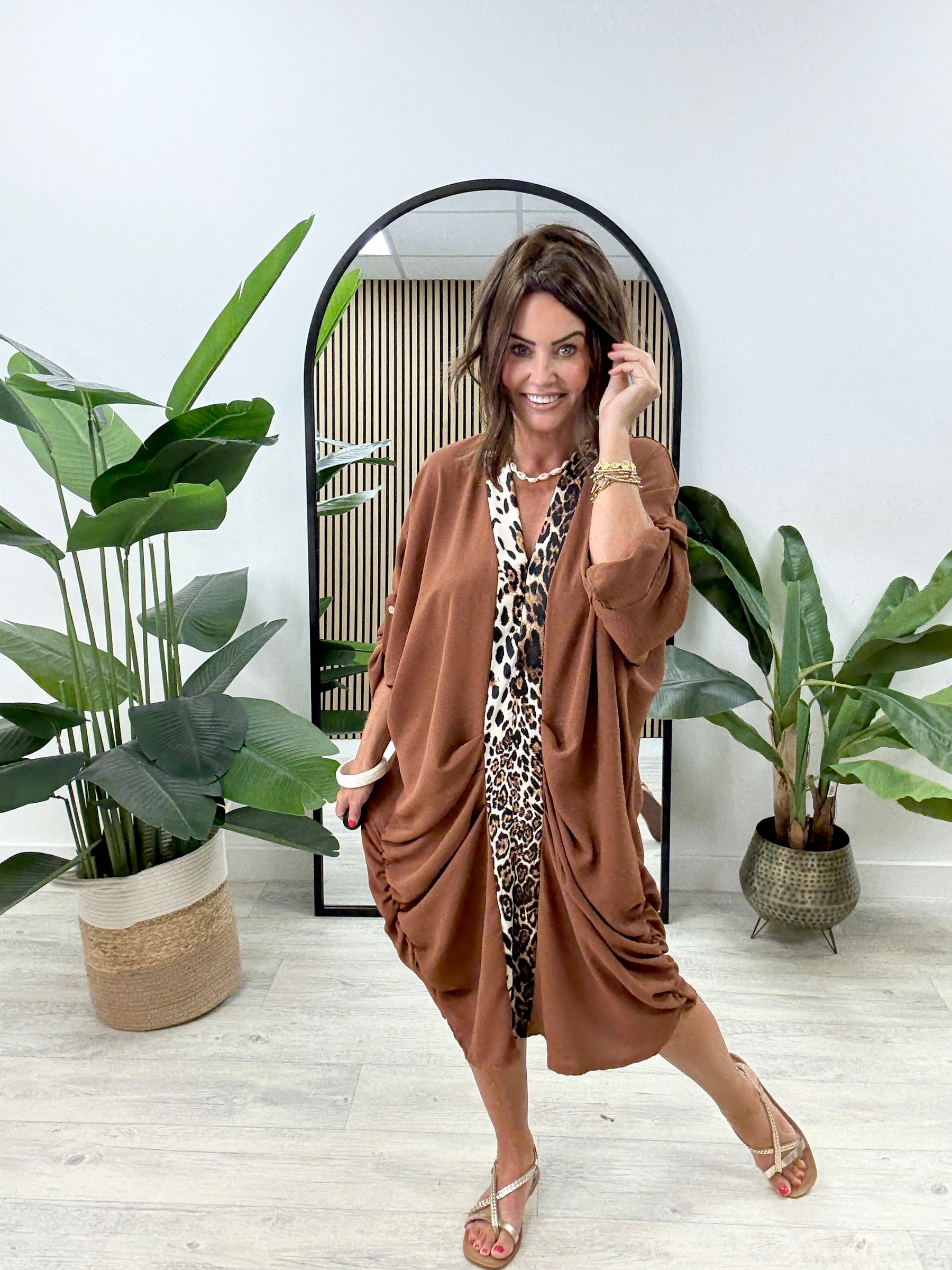 The Capri Animal Ruched Dress - Chocolate
