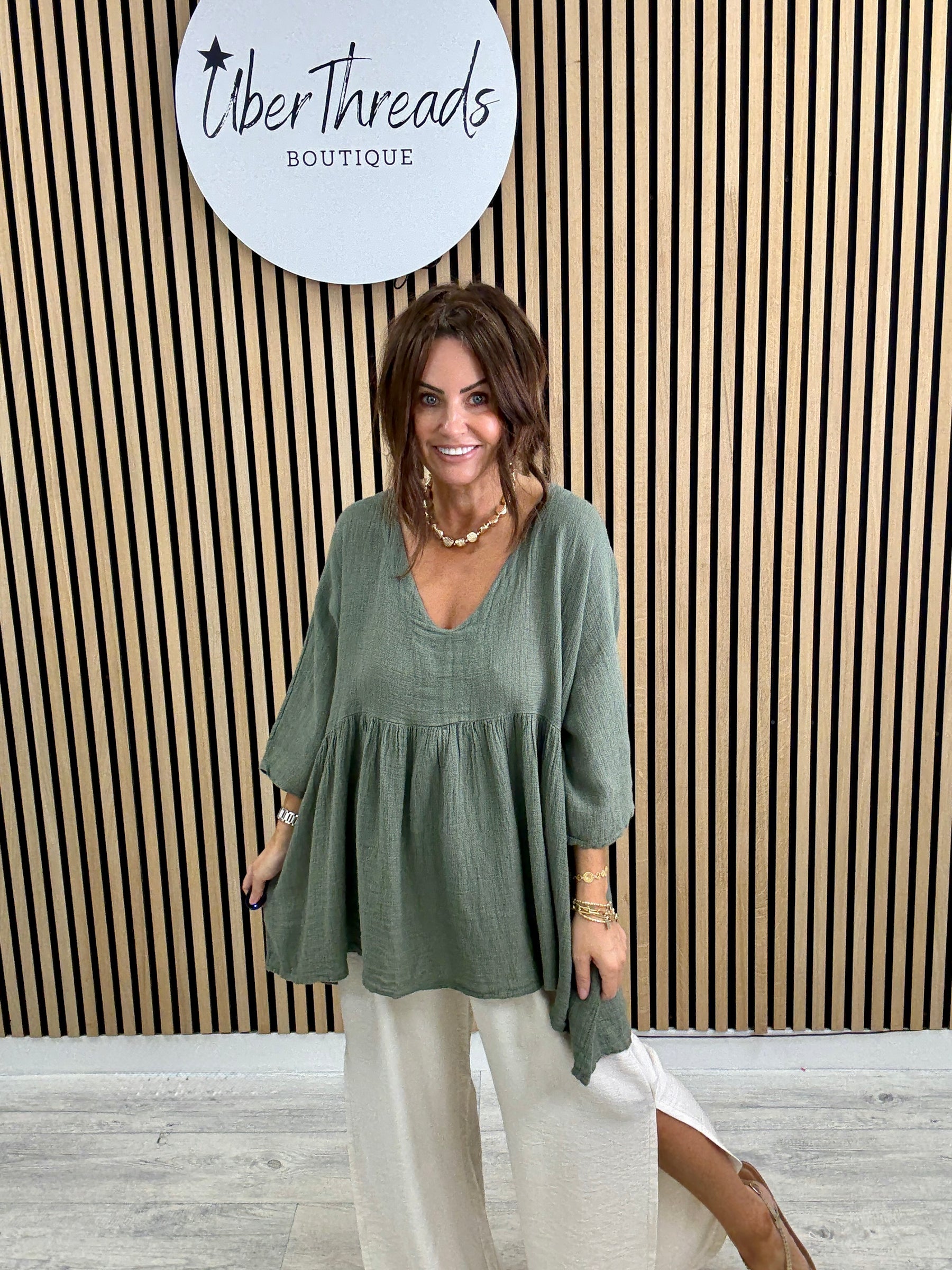 The Linen Mix Hobo Tunic - Khaki