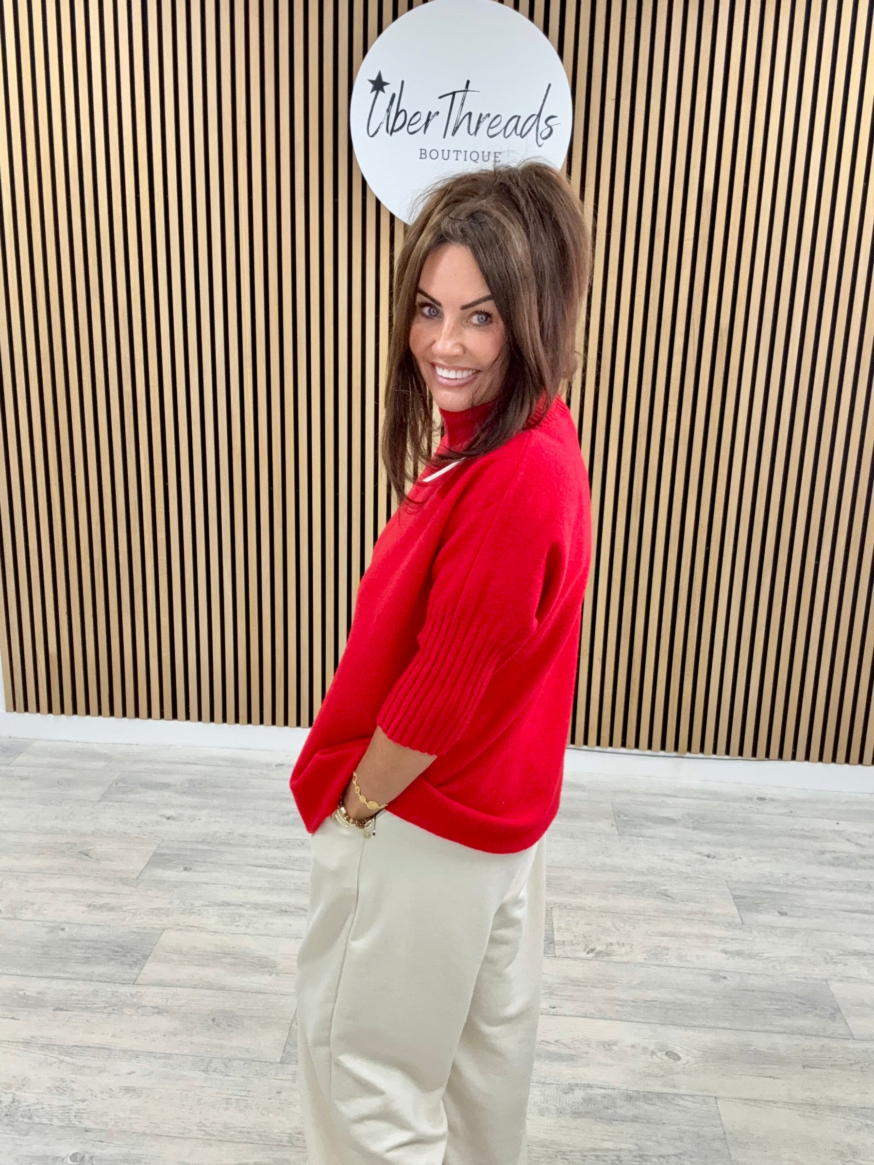 Crop Sleeve Knit - Red