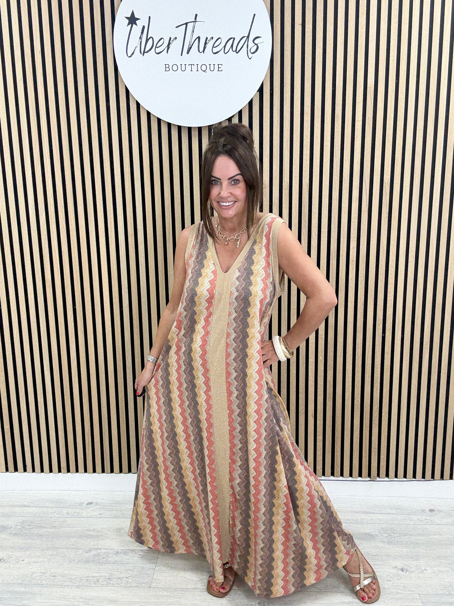 The Luxe Sleeveless Ziggy Maxi - Brown/Gold