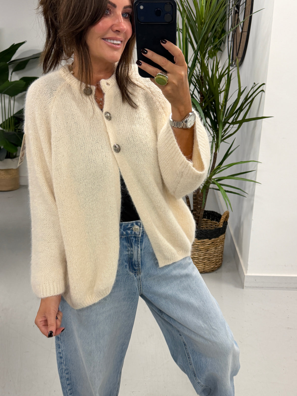 The Portobello Military Button Cardigan - Winter White