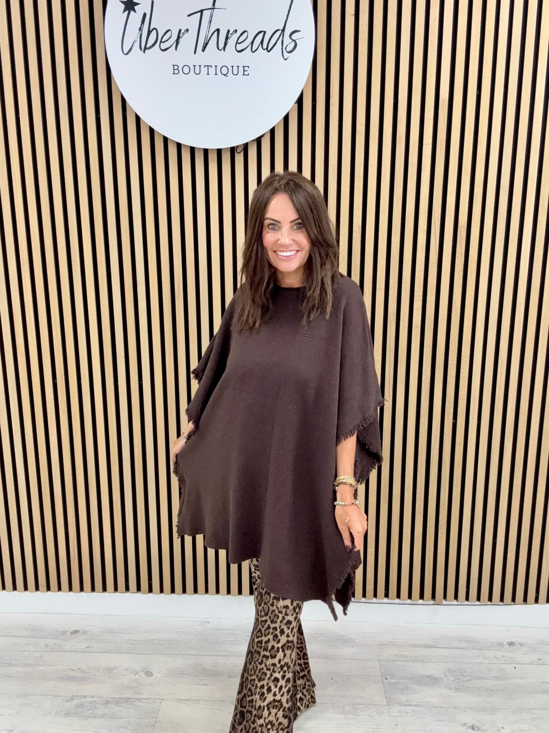 The Frayed Button Poncho - Chocolate
